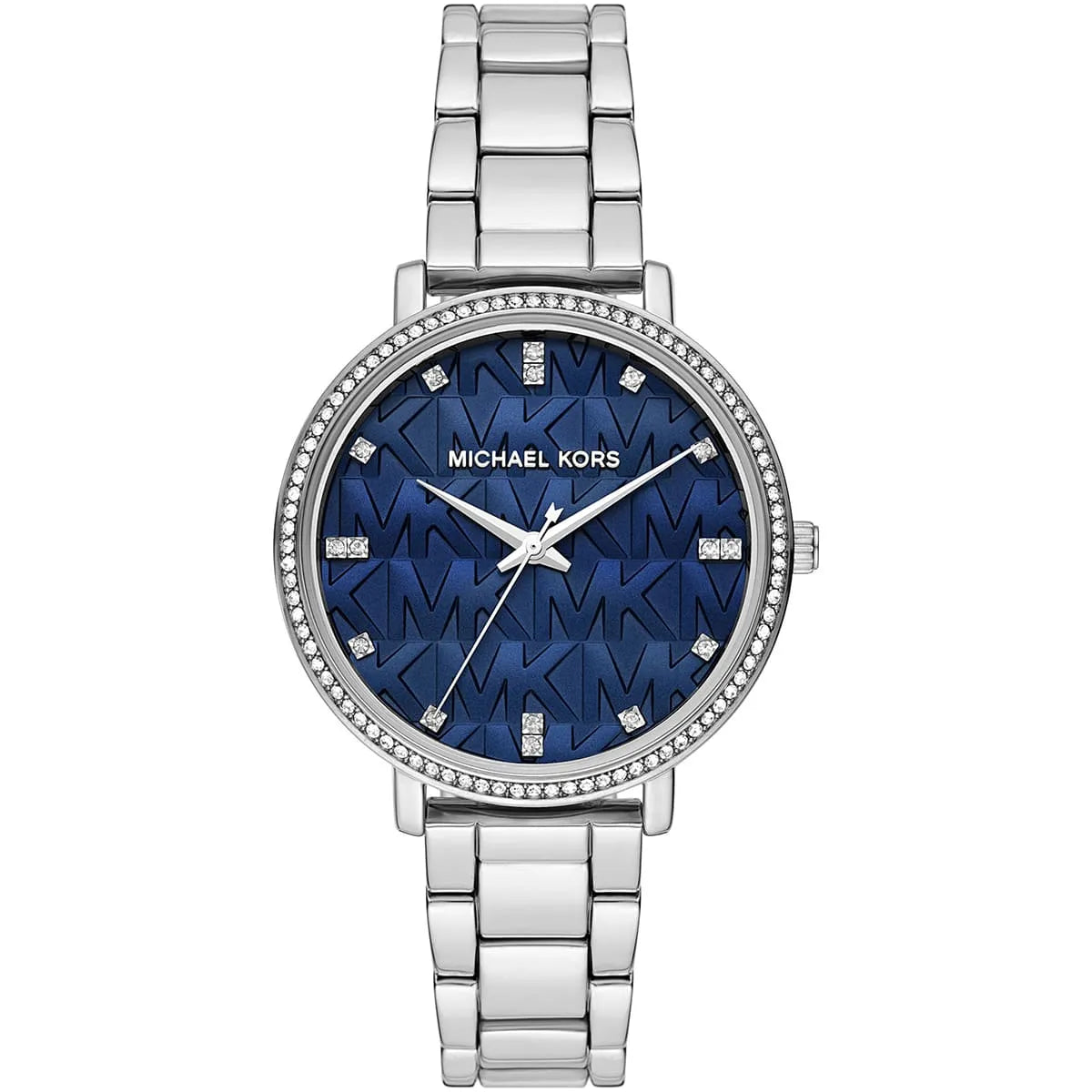 Michael Kors Pyper blue dial women's watch with silver stainless steel strap and crystal bezel