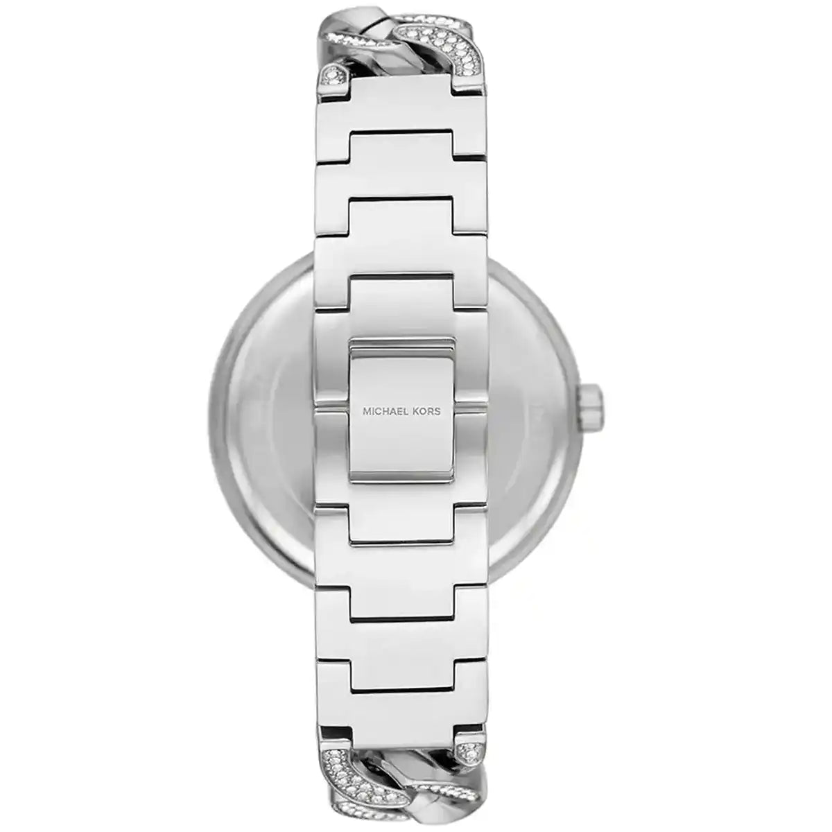 Michael Kors Catelyn watch back view displaying metal bracelet and case back