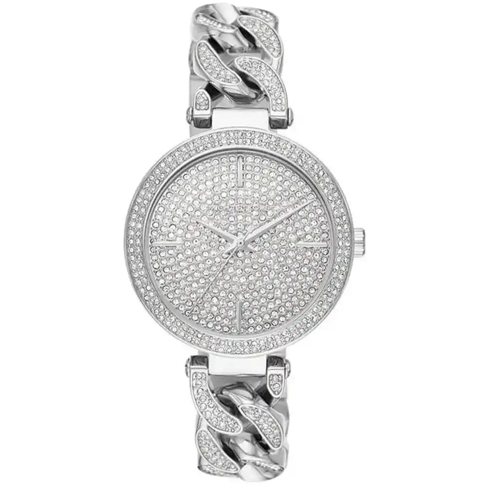 Michael Kors Catelyn silver women's watch with crystal-paved dial and chain link bracelet