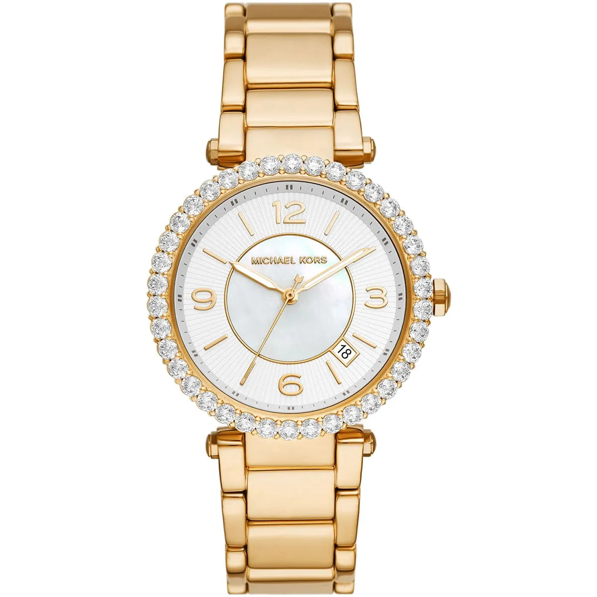 Michael Kors Parker Lux rose gold-tone women's watch with white dial and crystal-set bezel