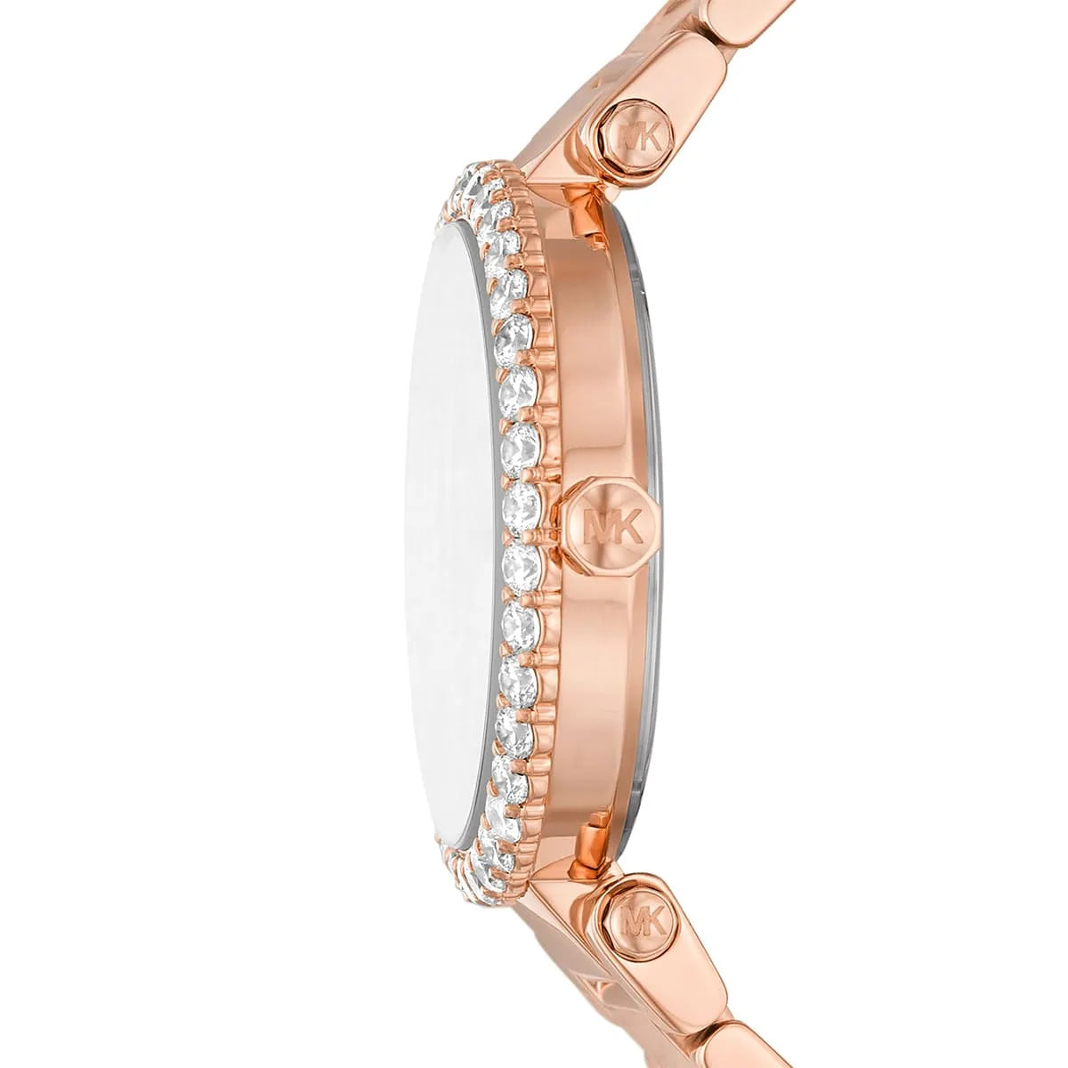 Michael Kors Parker watch side profile showing case thickness and crystal bezel design