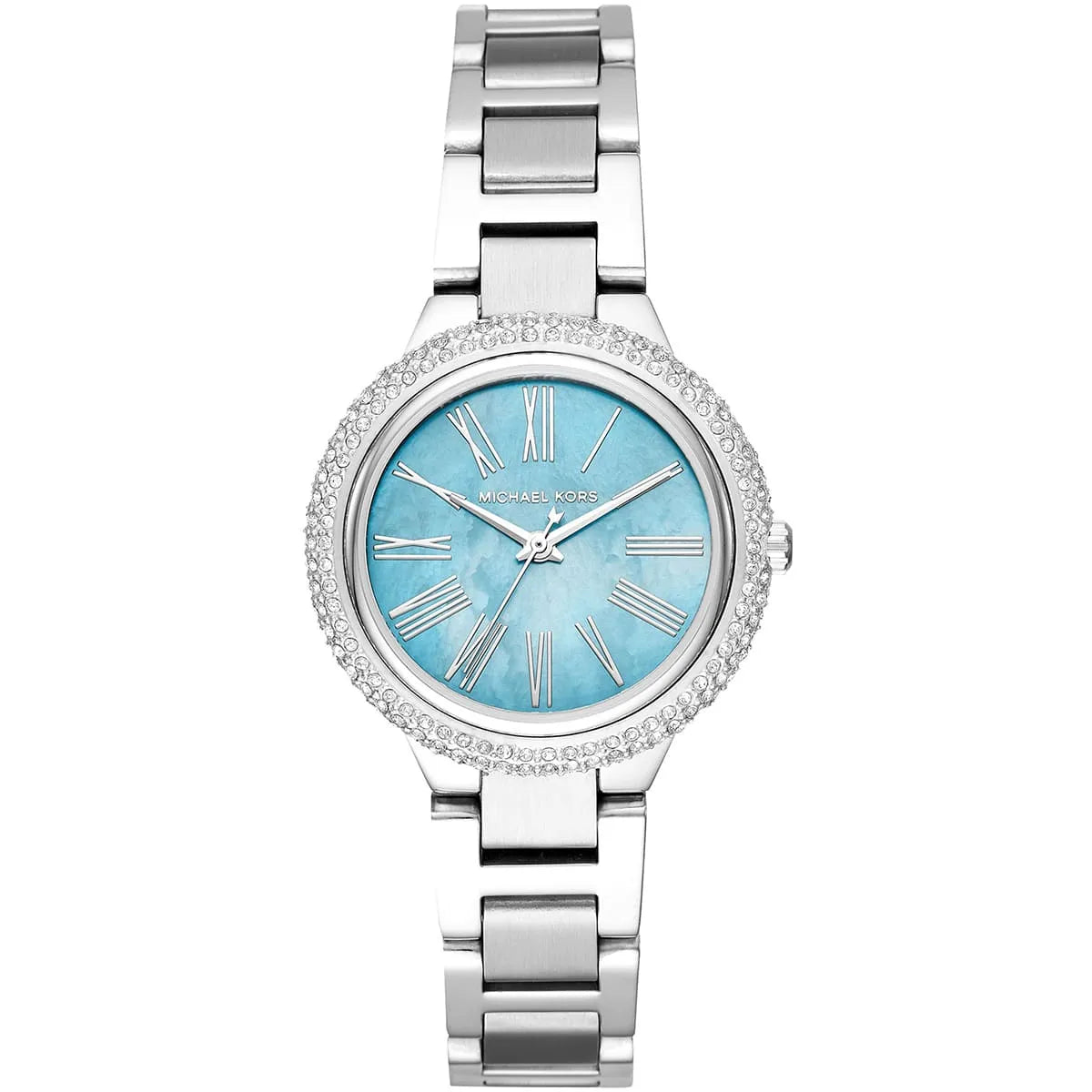 Michael Kors Mini Taryn silver women's watch with blue MOP dial and crystal bezel