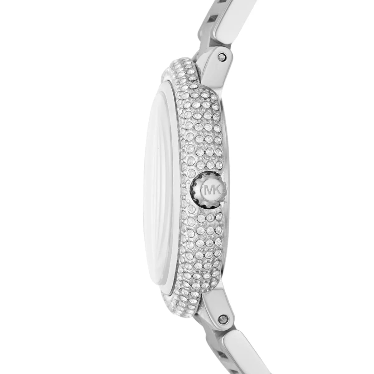 Michael Kors Mini Taryn watch side view showing crystal-set case and bracelet
