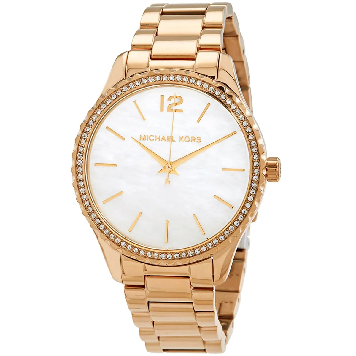 Michael Kors Layton gold-tone watch with white dial and crystal-set bezel