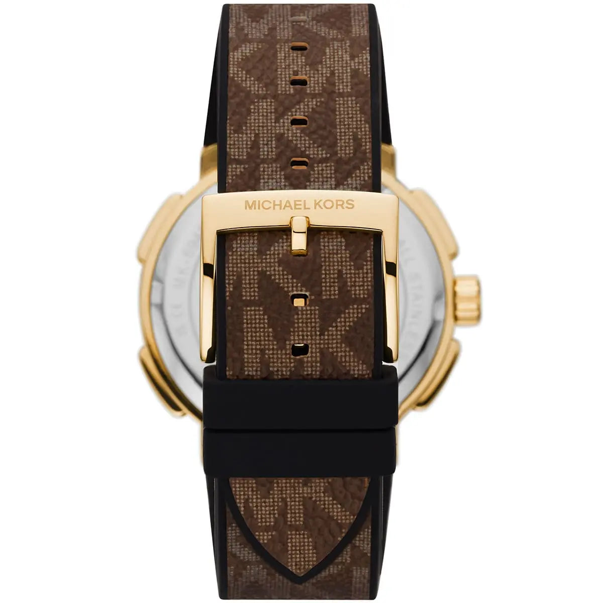 Michael Kors Sidney MK6948 women's watch strap detail showing brown patterned leather with gold-tone buckle