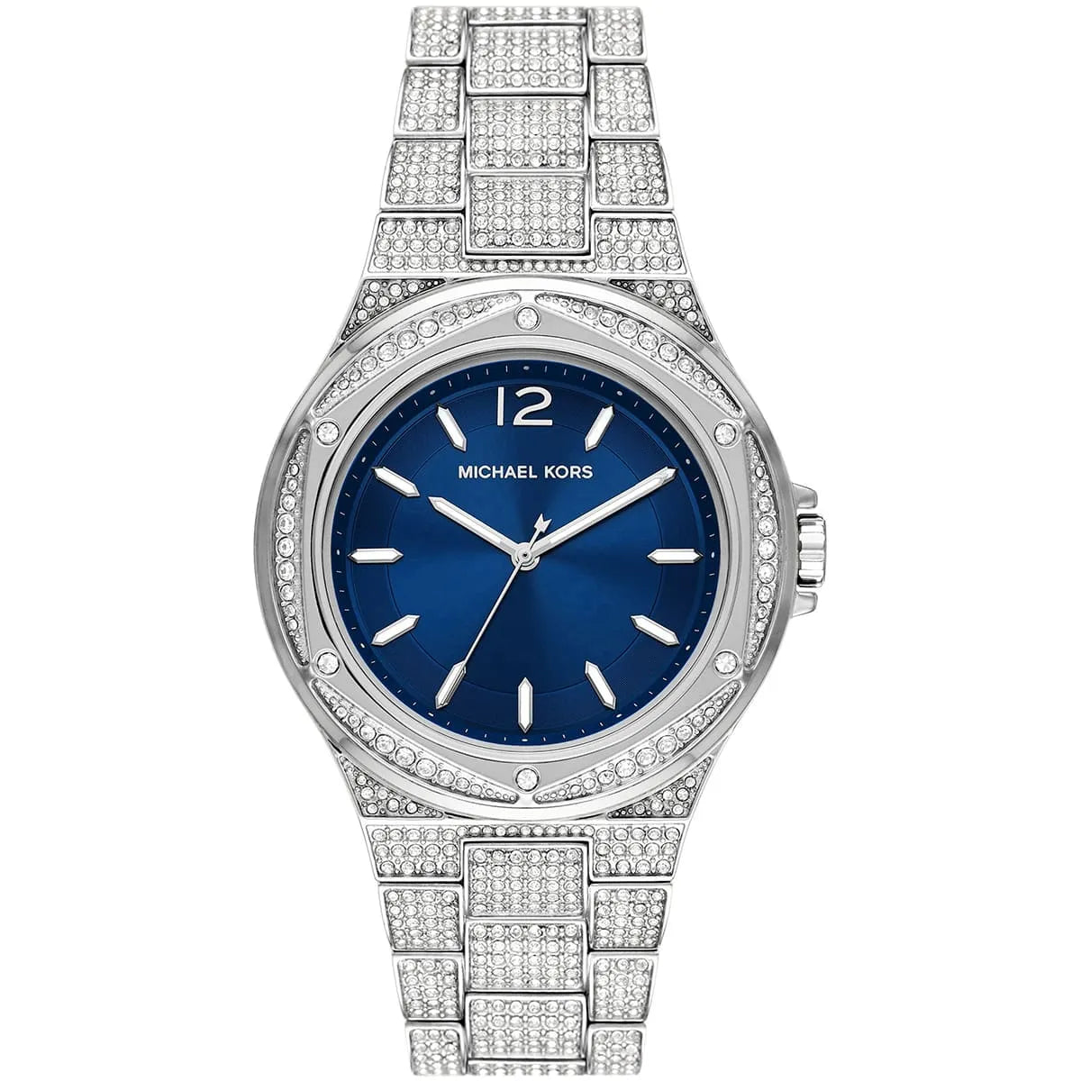 Michael Kors Lennox Pavé women's watch with blue dial, crystal-set silver-tone case and bracelet