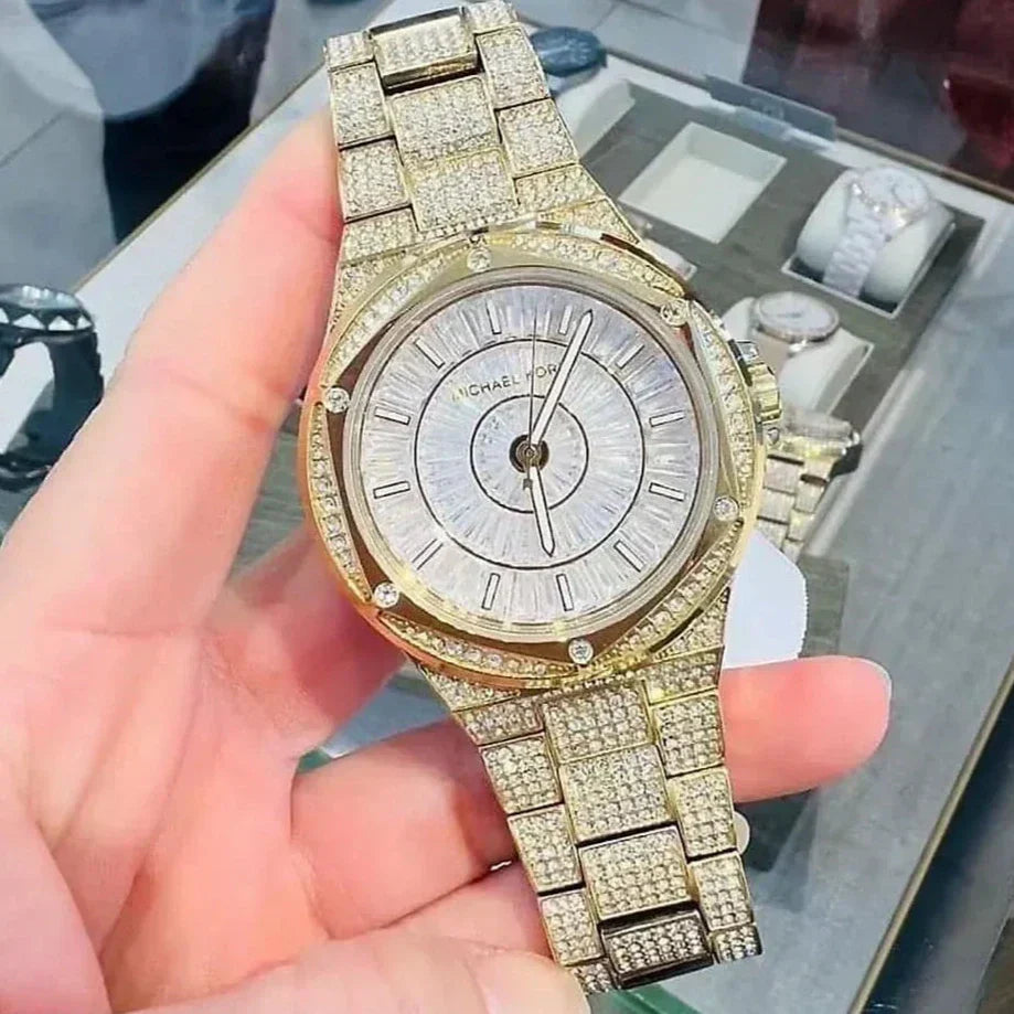 Michael Kors Oversized Lennox Pavé Gold-Tone Watch MK6991