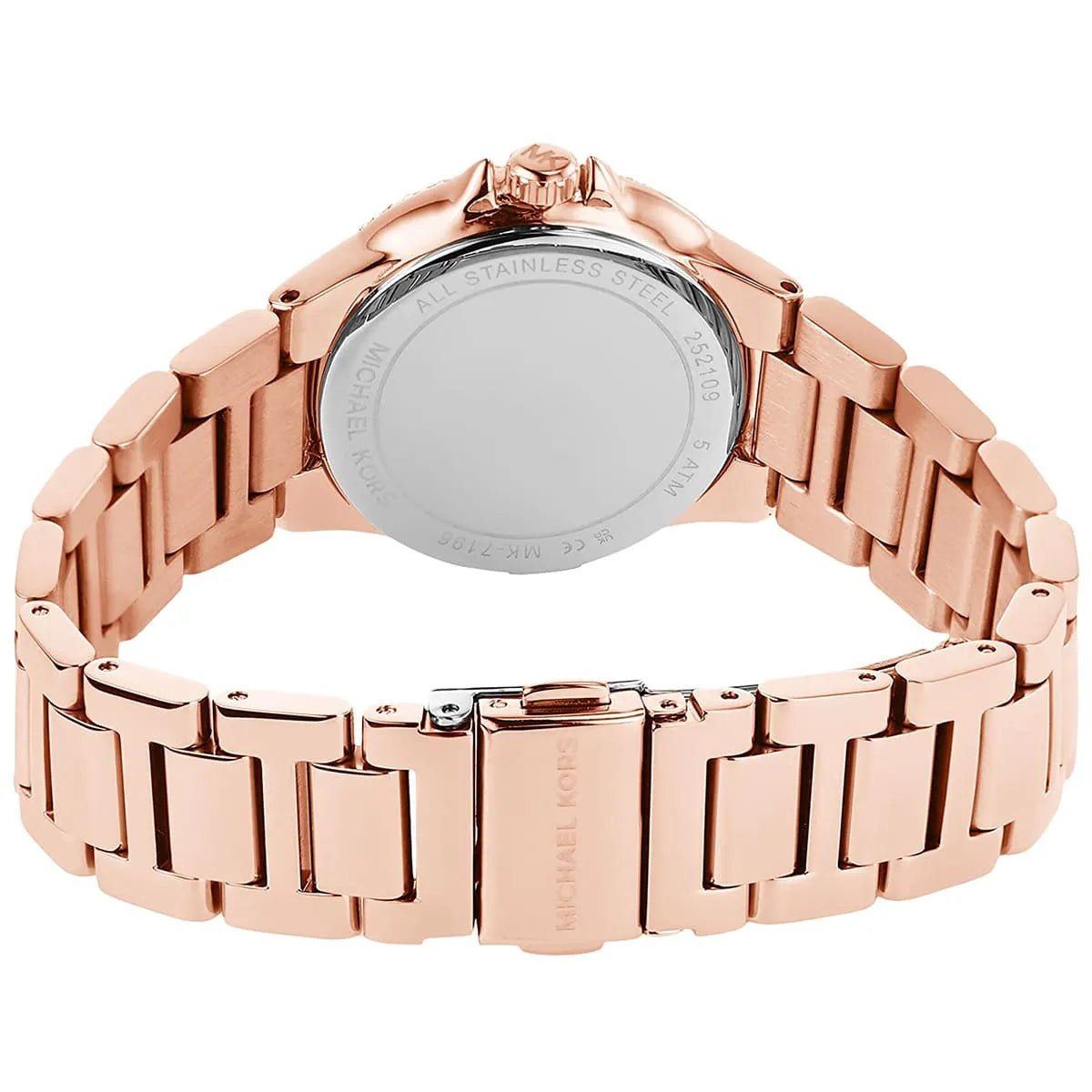 Michael Kors Camille rose gold stainless steel bracelet strap with fold-over clasp and linked design