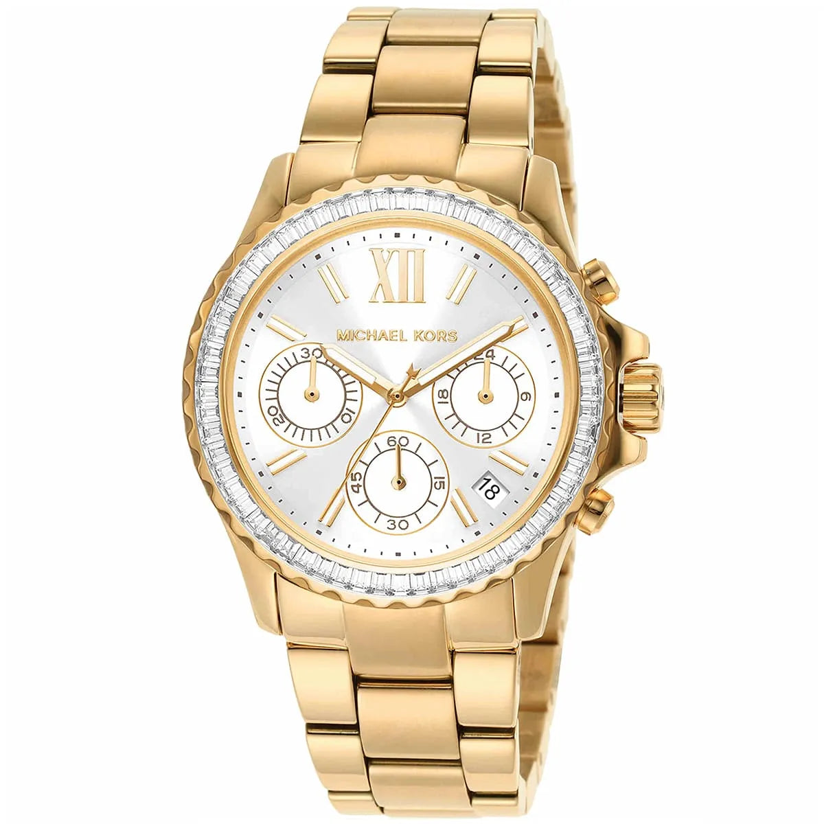 Michael Kors Everest Chronograph Silver Sunray Dial Gold Women's Watch - MK7212