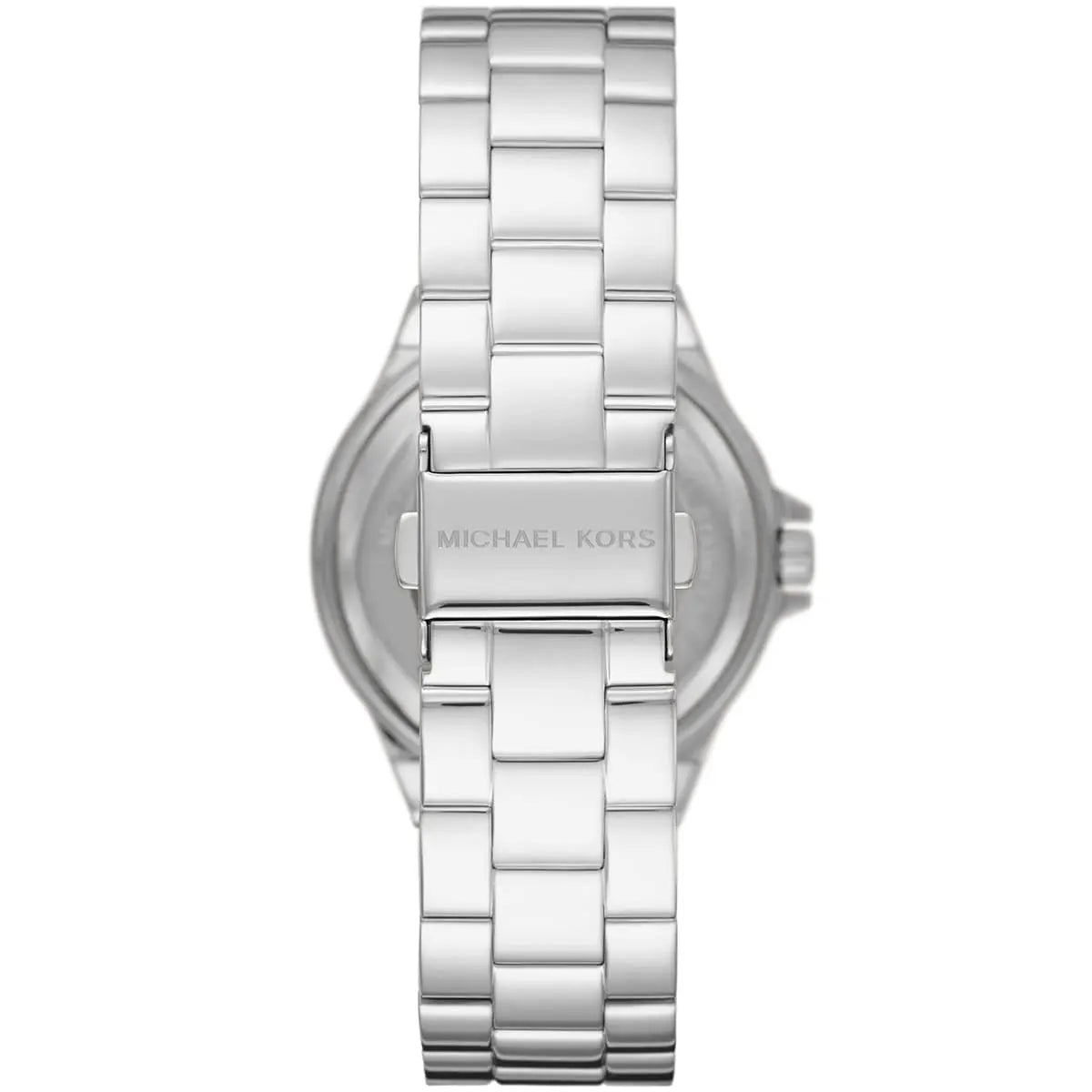 Michael Kors Lennox watch caseback with stainless steel strap and brand engraving