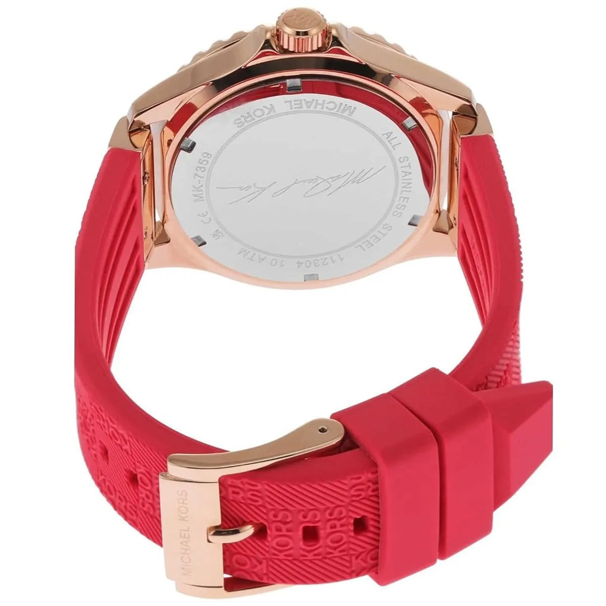 Michael Kors Everest pink silicone strap with rose gold buckle and closure detail