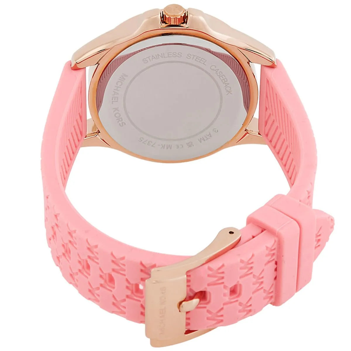 Michael Kors Mini Pilot Pavé Chronograph Rose Gold Dial Logo Silicone Women's Watch - MK7375