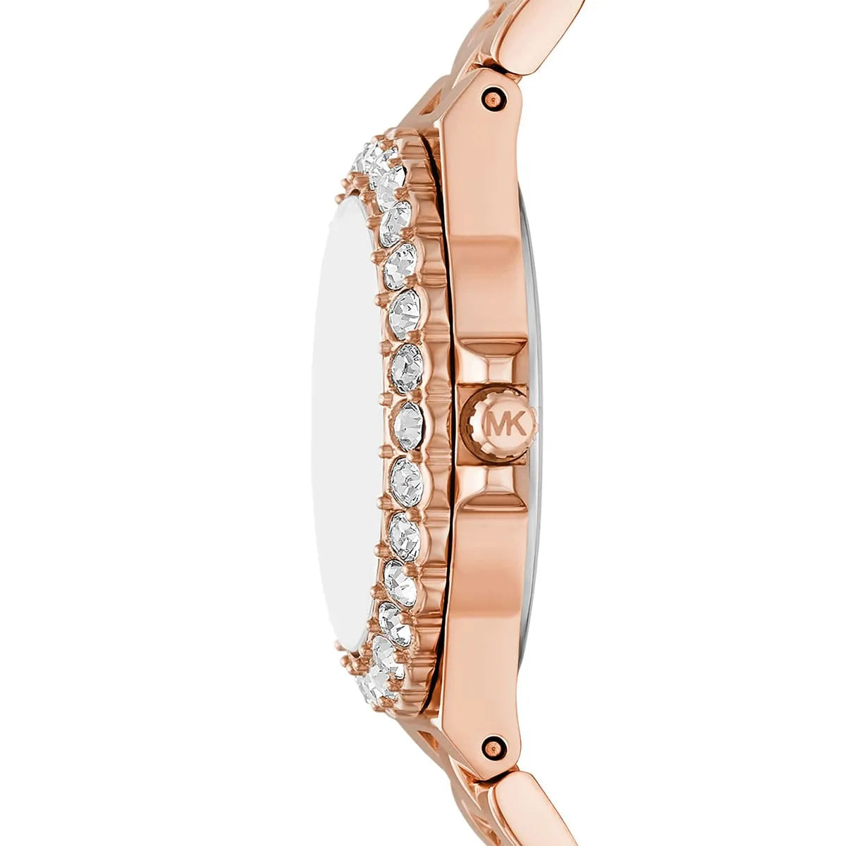 Michael Kors MK7396 side profile revealing crystal bezel and case details