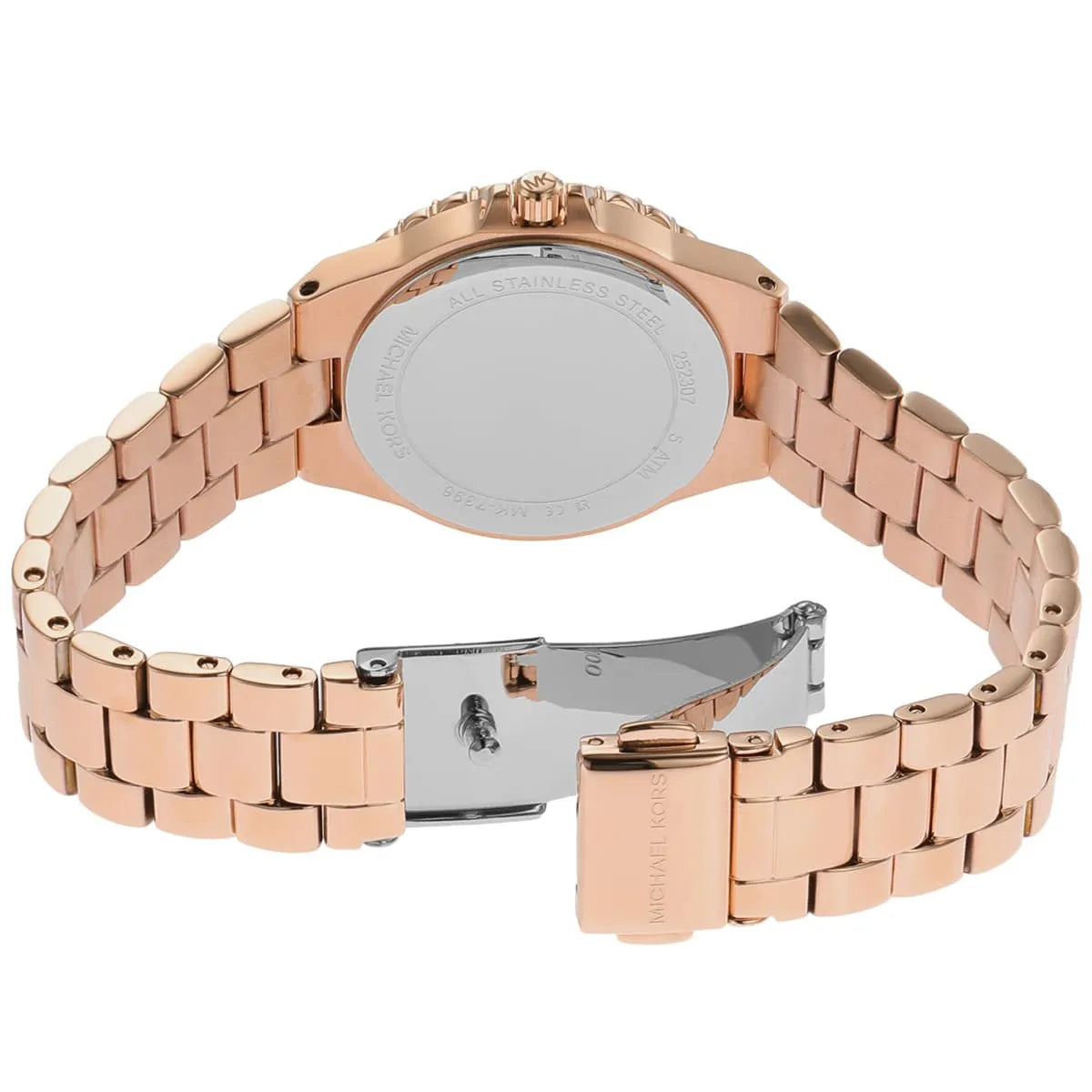 Michael Kors MK7396 rose-gold stainless steel bracelet with fold-over clasp and adjustment