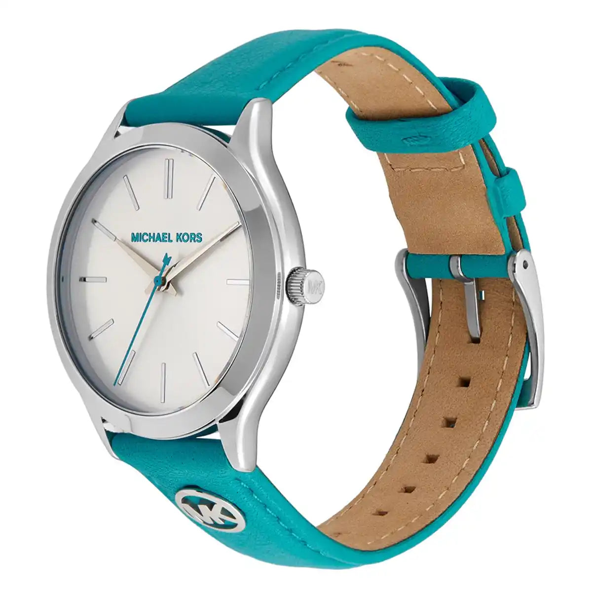 Michael Kors Slim Runway White Dial Santorini Blue Genuine Leather Women's Watch - MK7470