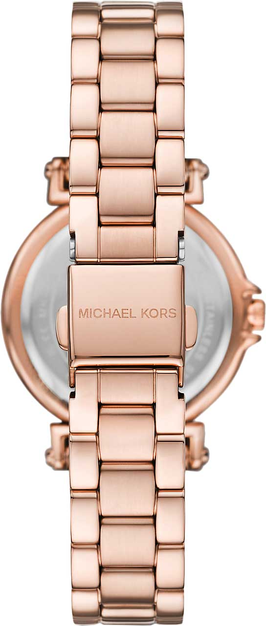 Back of Michael Kors Maren watch displaying case back with Michael Kors branding