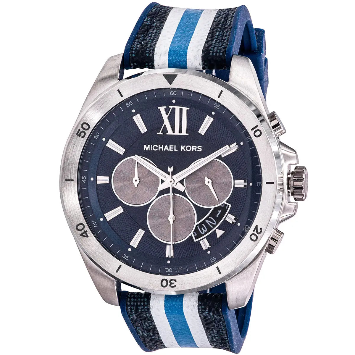 Michael Kors Brecken Chronograph Navy Blue Dial PVC Blue/white Sporty Strap MEn's Watch - MK8950