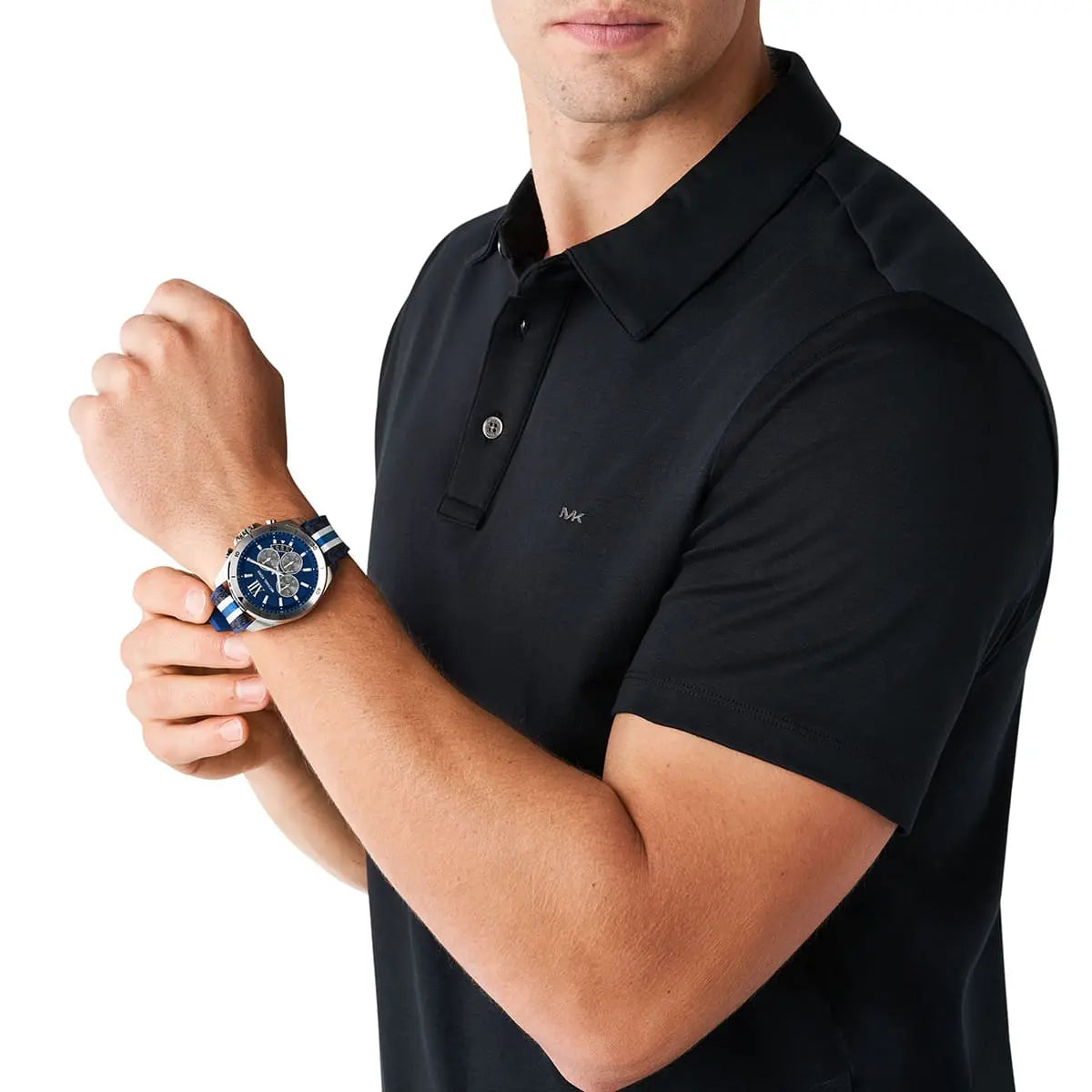 Michael Kors Brecken Chronograph Navy Blue Dial PVC Blue/white Sporty Strap MEn's Watch - MK8950
