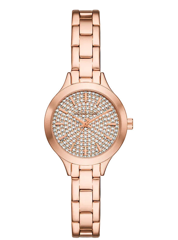 Michael Kors Mini Aspyn rose gold-tone women's watch with crystal-paved dial and rose gold bracelet