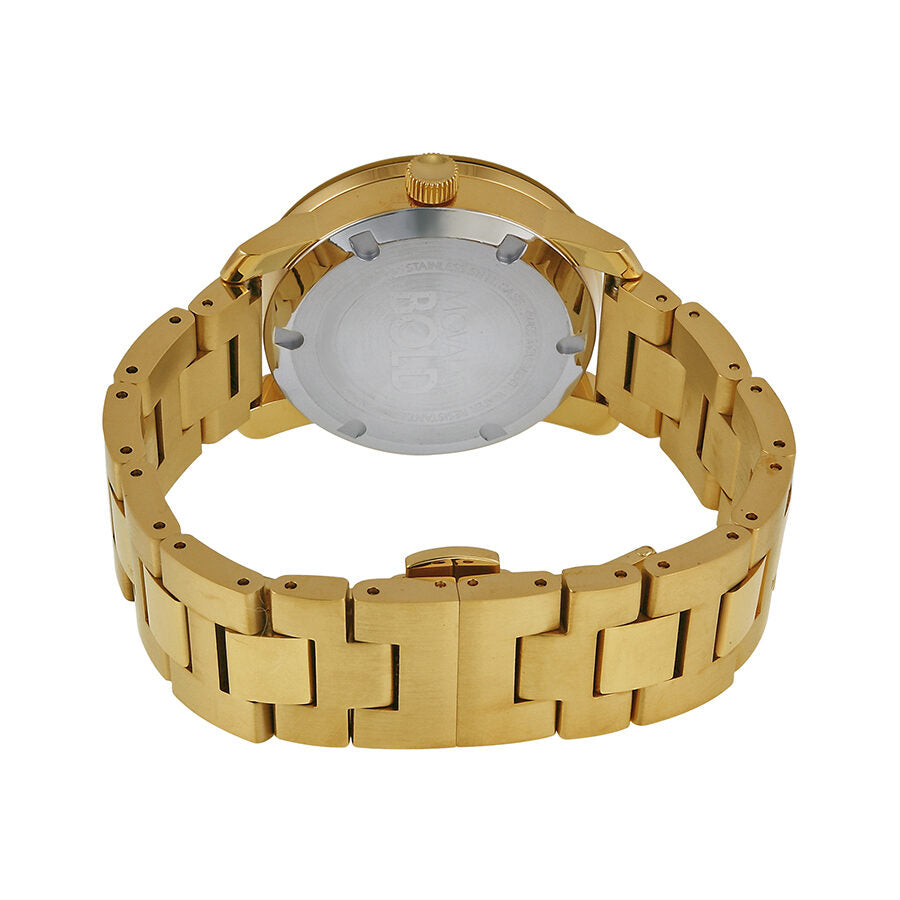 Movado Bold watch caseback and yellow gold ion plated bracelet detail