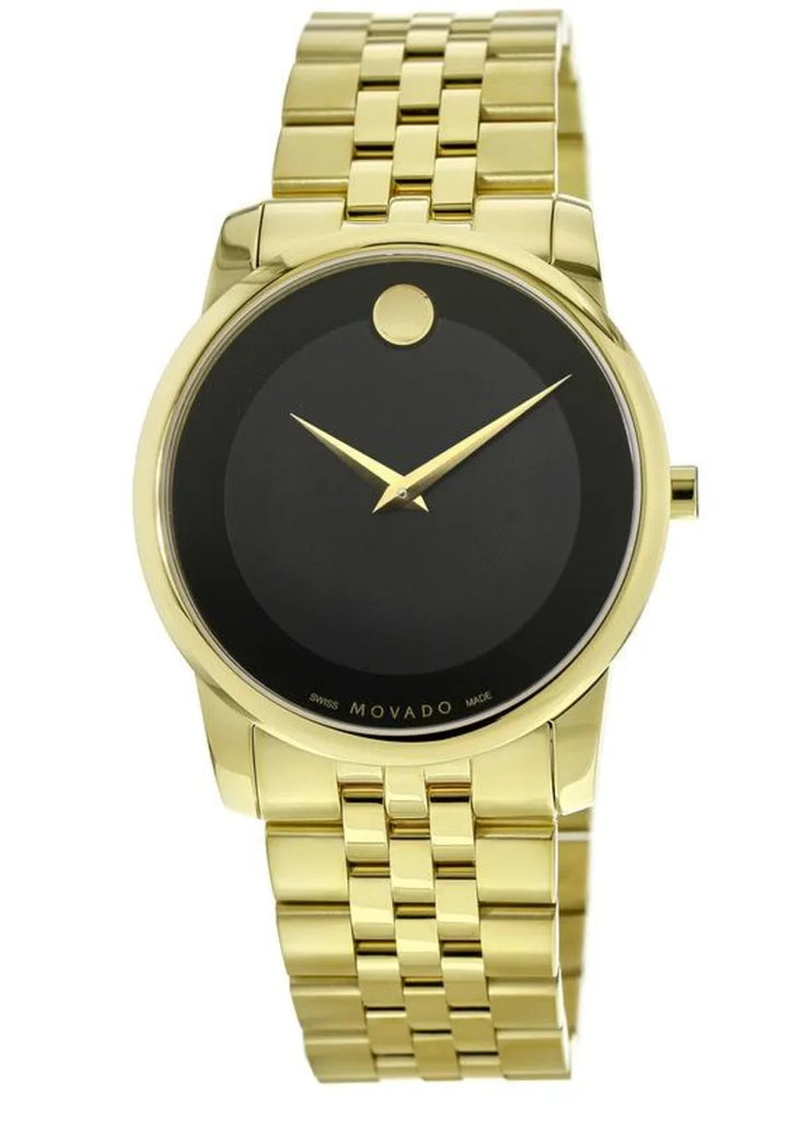 Movado Museum Black Dial Gold Steel Strap Watch For Gents - 606997