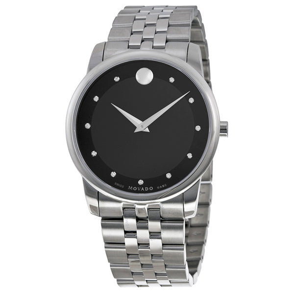 Movado Museum Silver Stainless Steel Black Dial Quartz Men's Watch - 606878