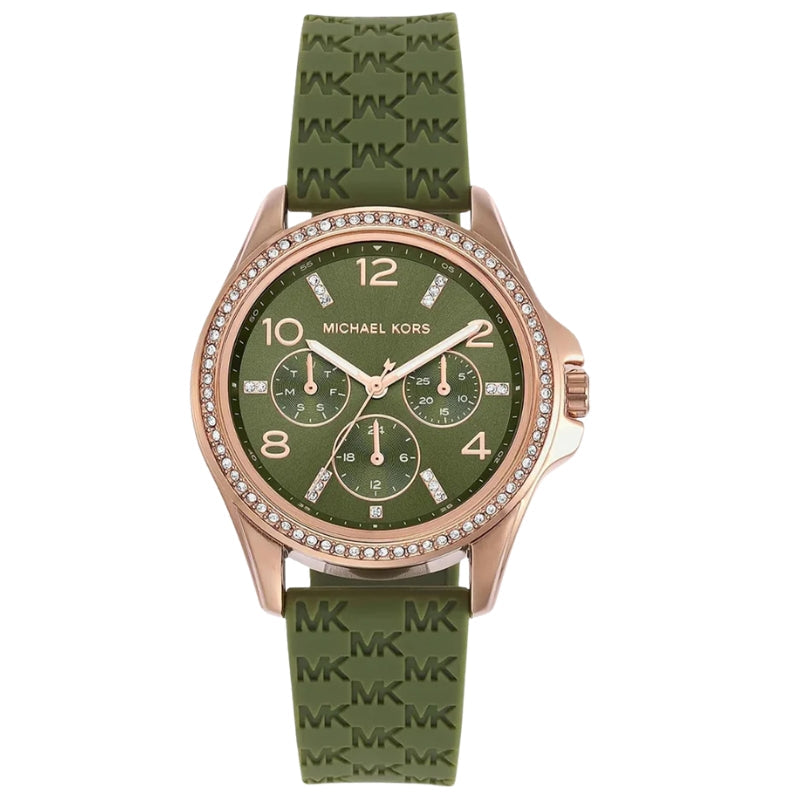 Michael Kors Mini Pilot Rose Gold-Tone Olive Green silicone Women's Watch - MK7421