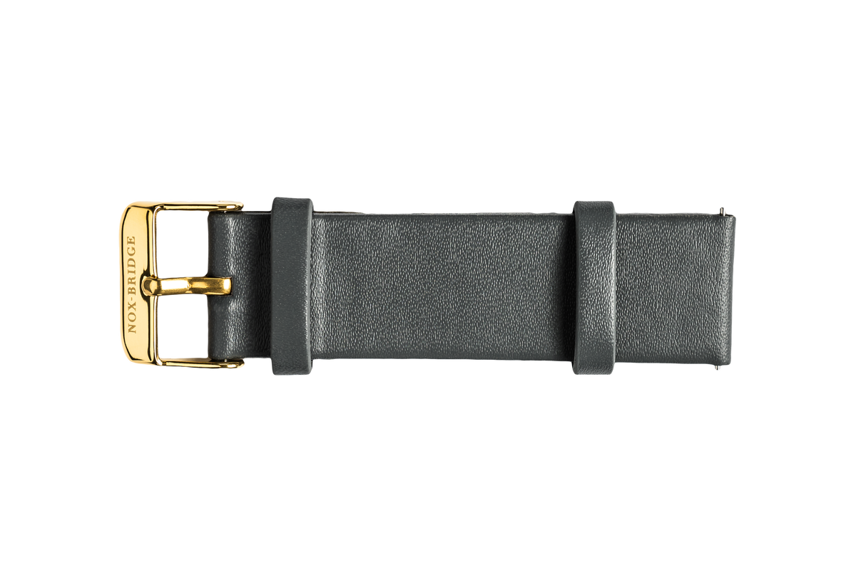 Alcyone grey vegan leather watch strap with gold-tone buckle