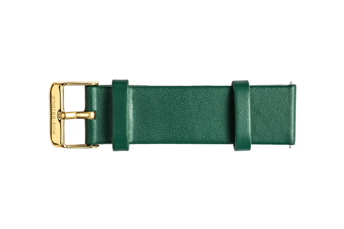 Noxbridge Vega Vela green vegan leather watch strap with gold-tone buckle