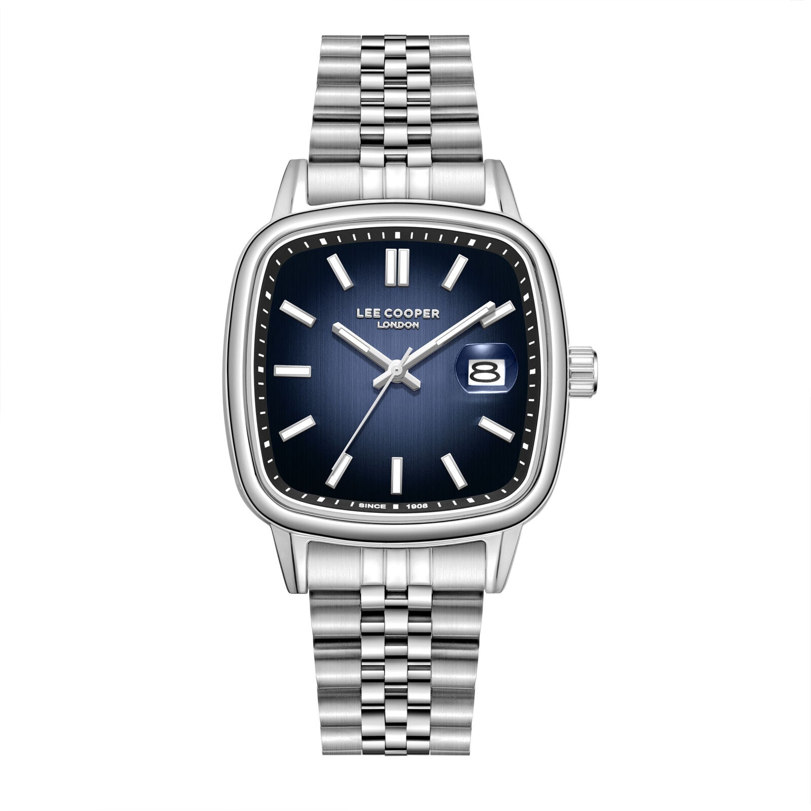 Lee Cooper Modern Square Date Window Blue Dial Silver Watch - LC08306.390