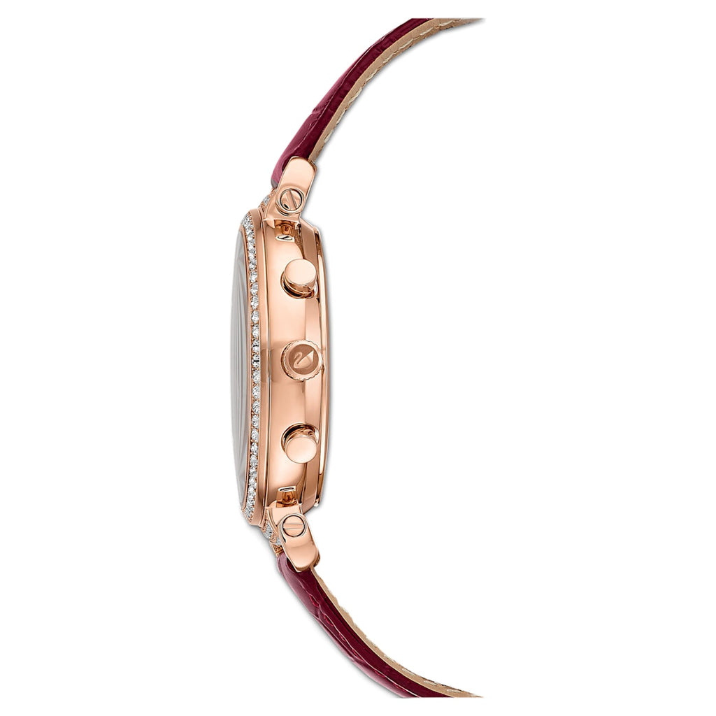 Swarovski Passage Chrono Crystal Cupchain Bezel Red Dial Rose Gold Tone Women's Watch 5580345