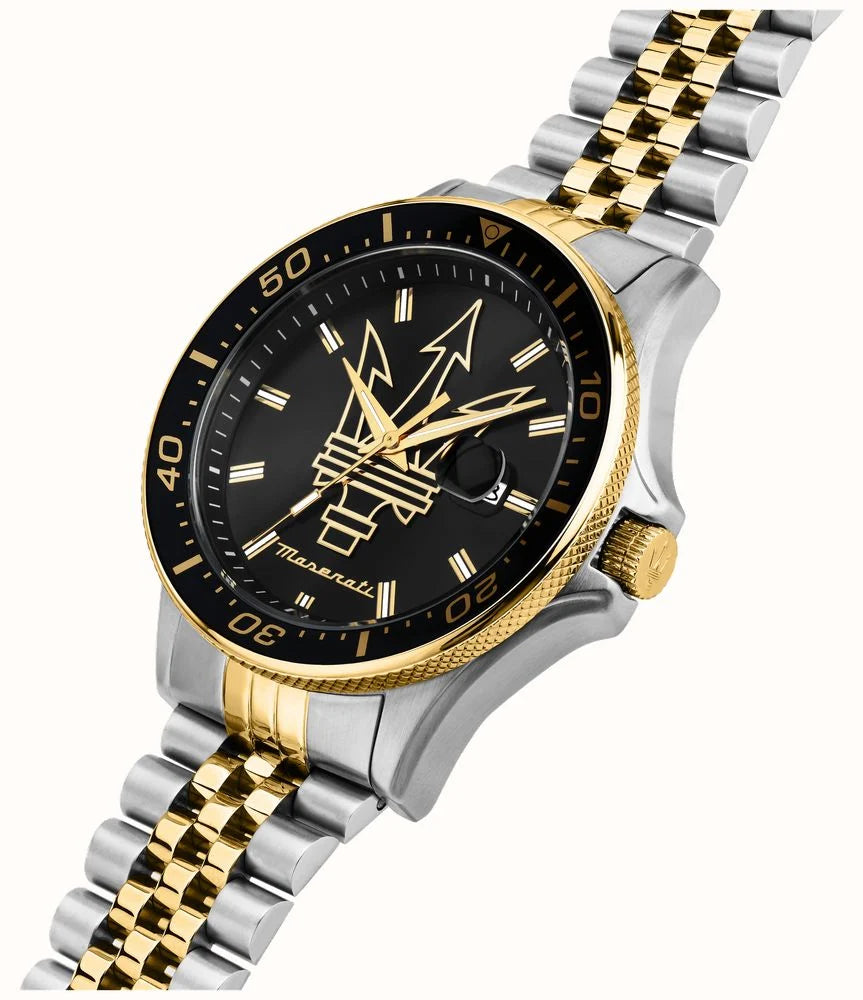 Maserati Sfida Black Dial Gold Hands Date Tow Tone Men's Watch R8853140009