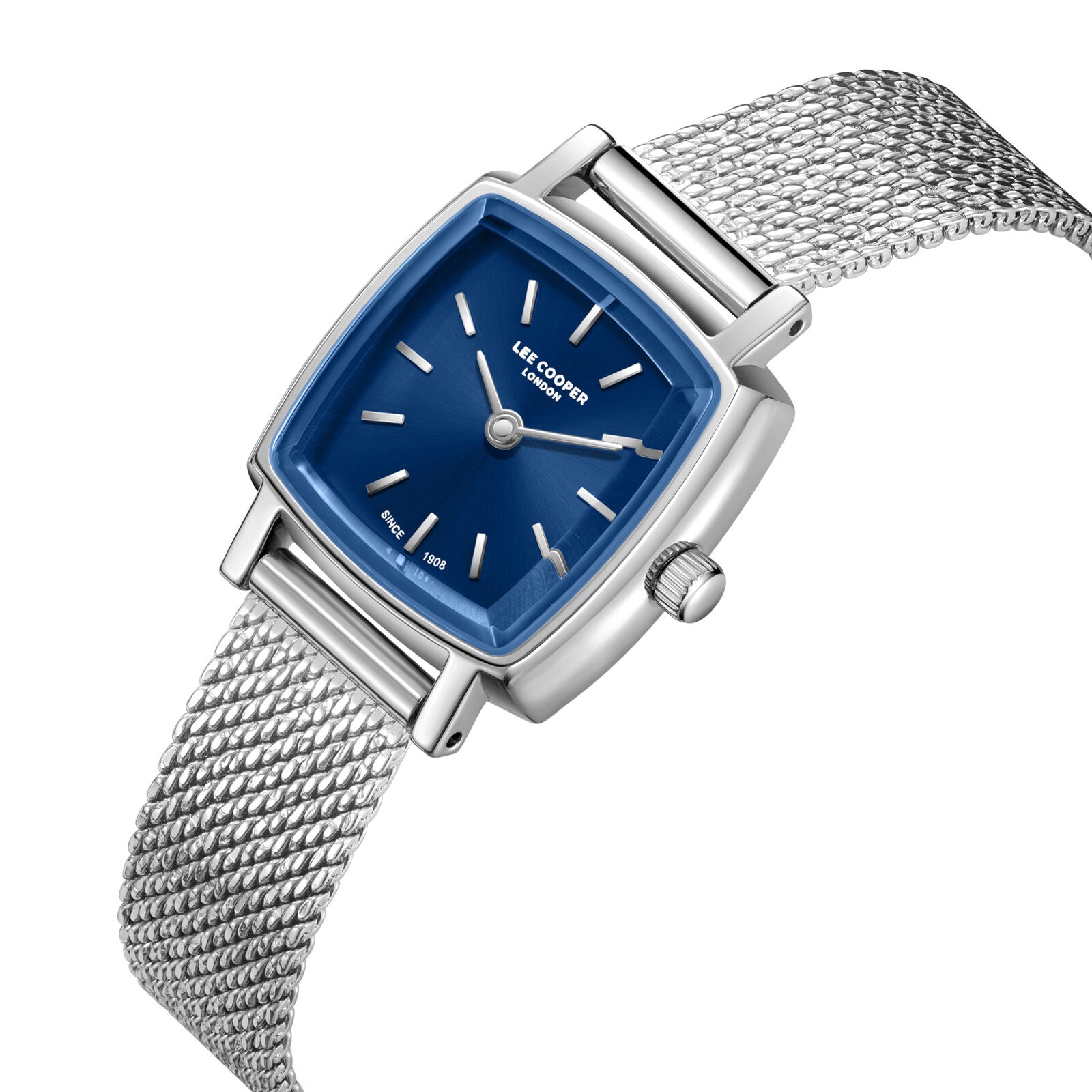 Lee Cooper Square Blue Dial Silver Mesh Watch - LC08280.390