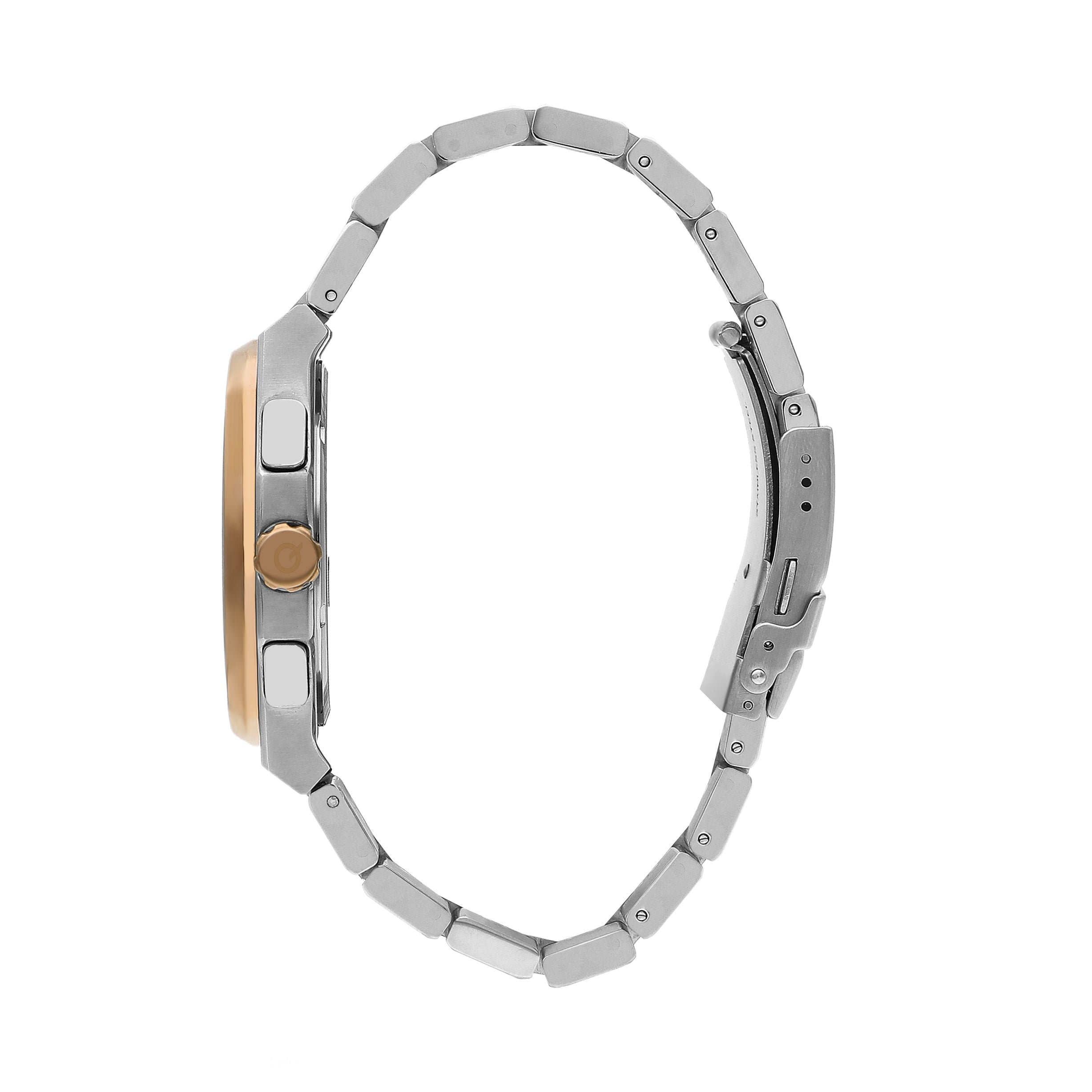 Two-tone stainless steel bracelet and rose gold bezel on Quantum Adrenaline watch