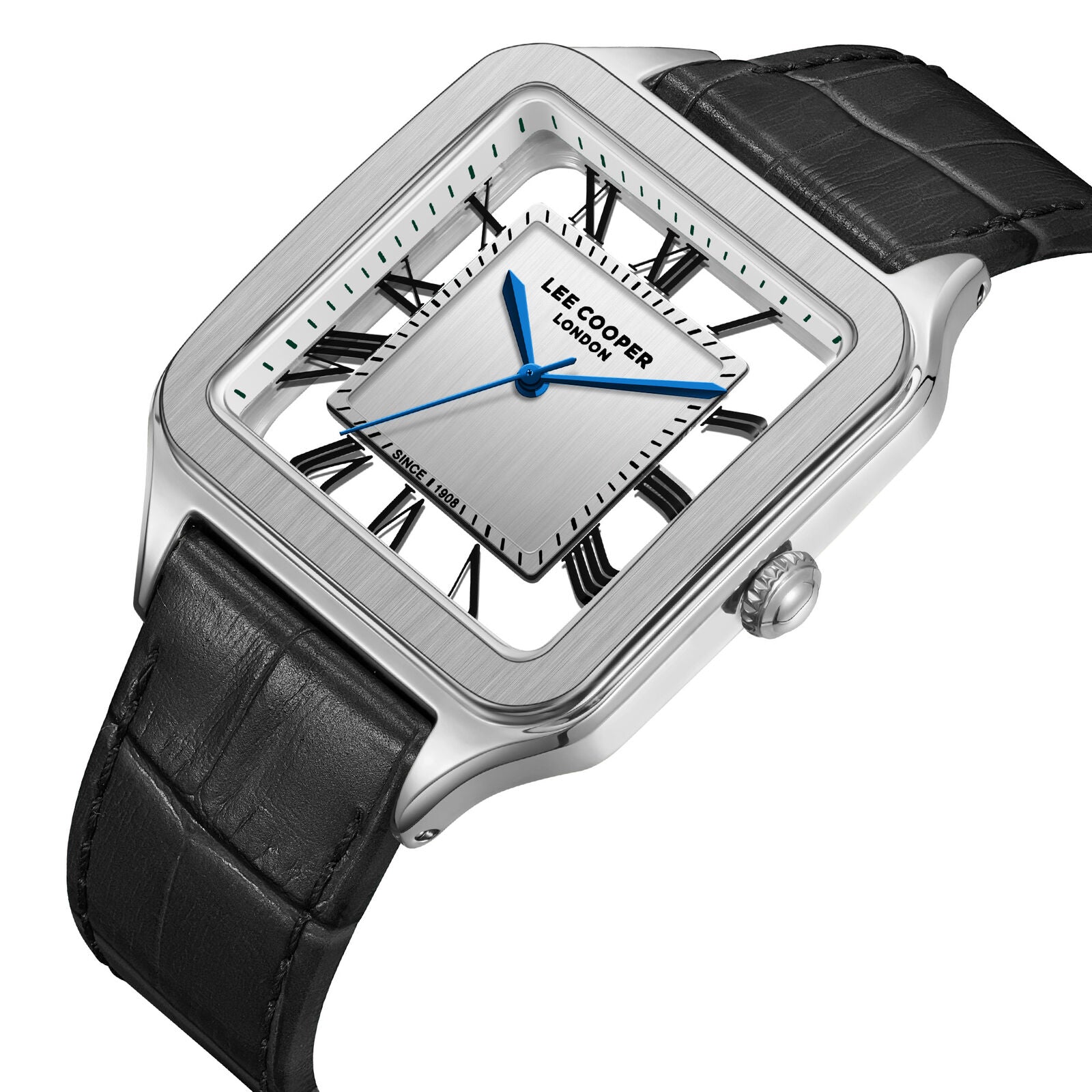 Lee Cooper Square Classic Silver Dial Black Genuine Leather Silver Watch - LC08277.331