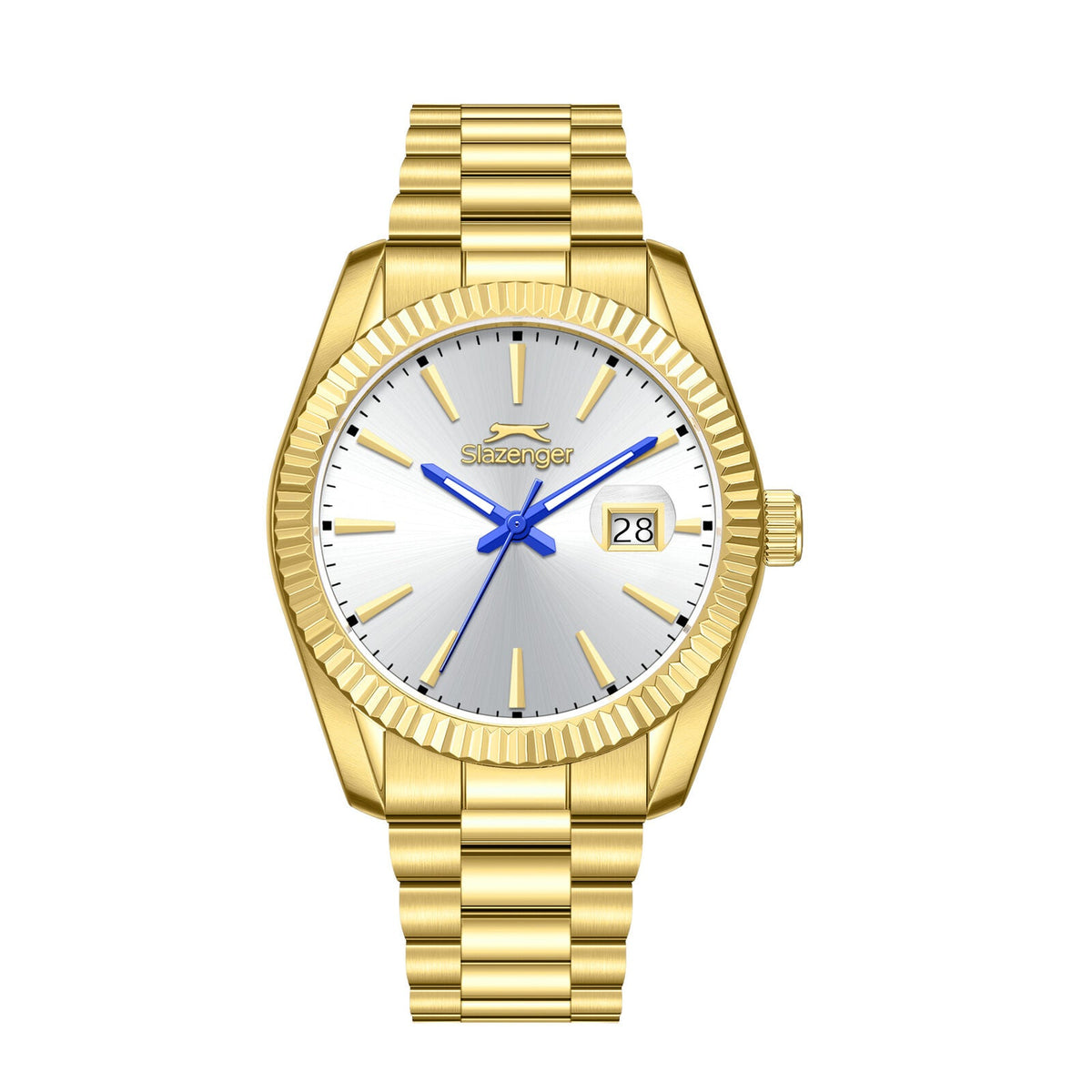 Slazenger Classic Day Date Window Sunray Silver Dial Gold Watch - SL.09.2583.1.130
