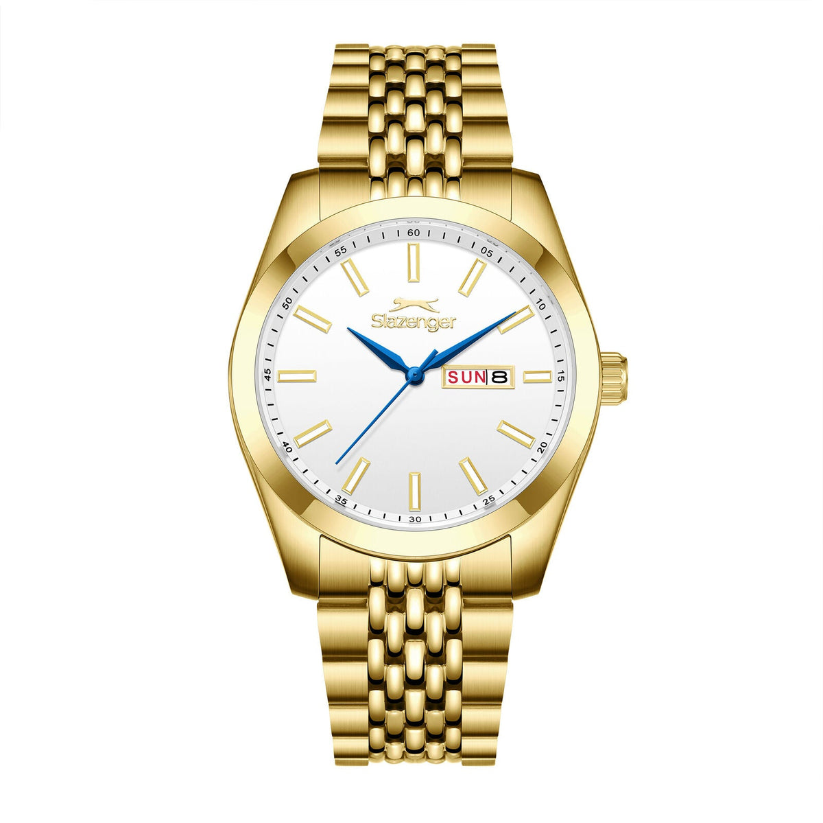 Slazenger Classic Day Date Window White Dial Gold Watch - SL.9.2579.1.130