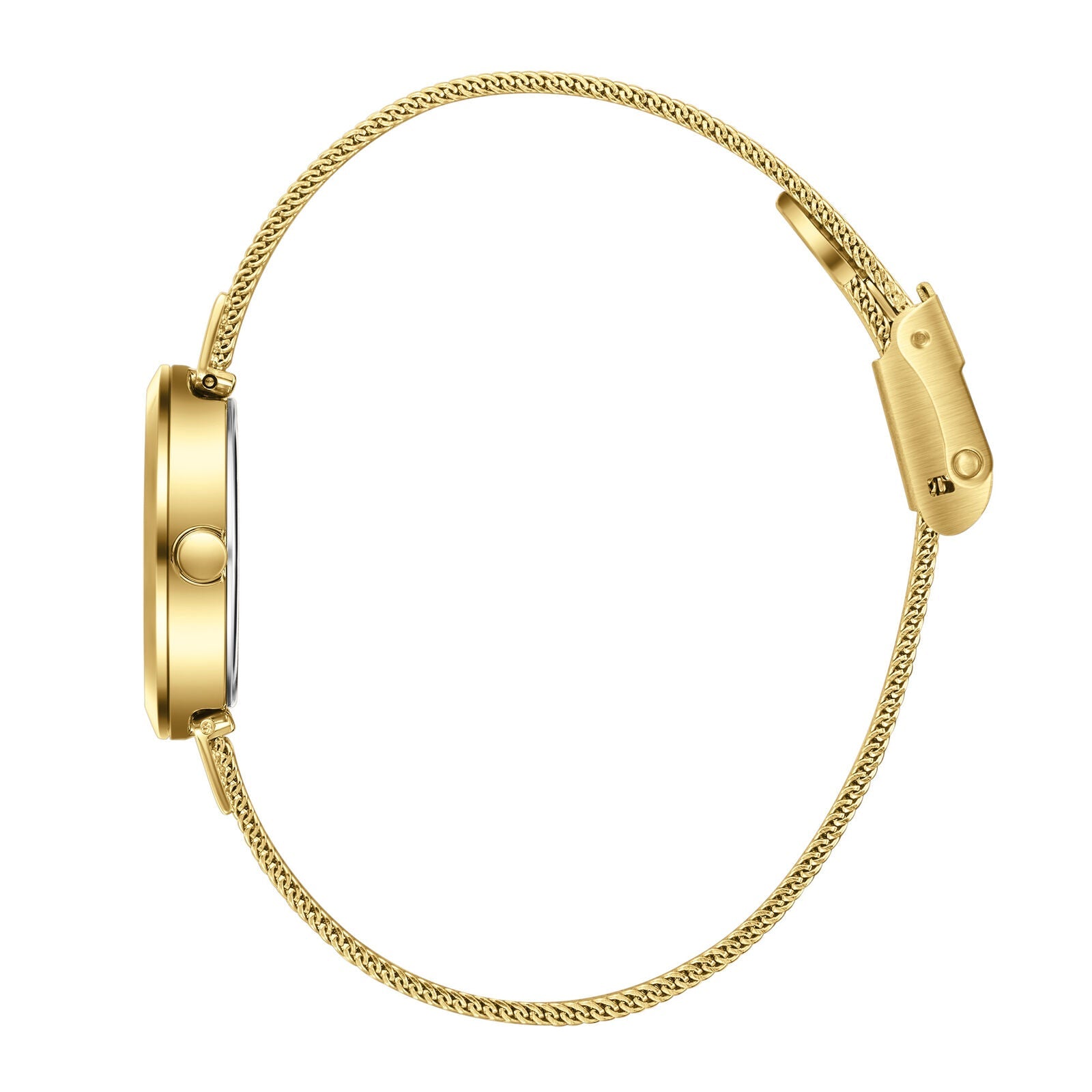 Slazenger Classic watch gold mesh bracelet side view with deployant clasp