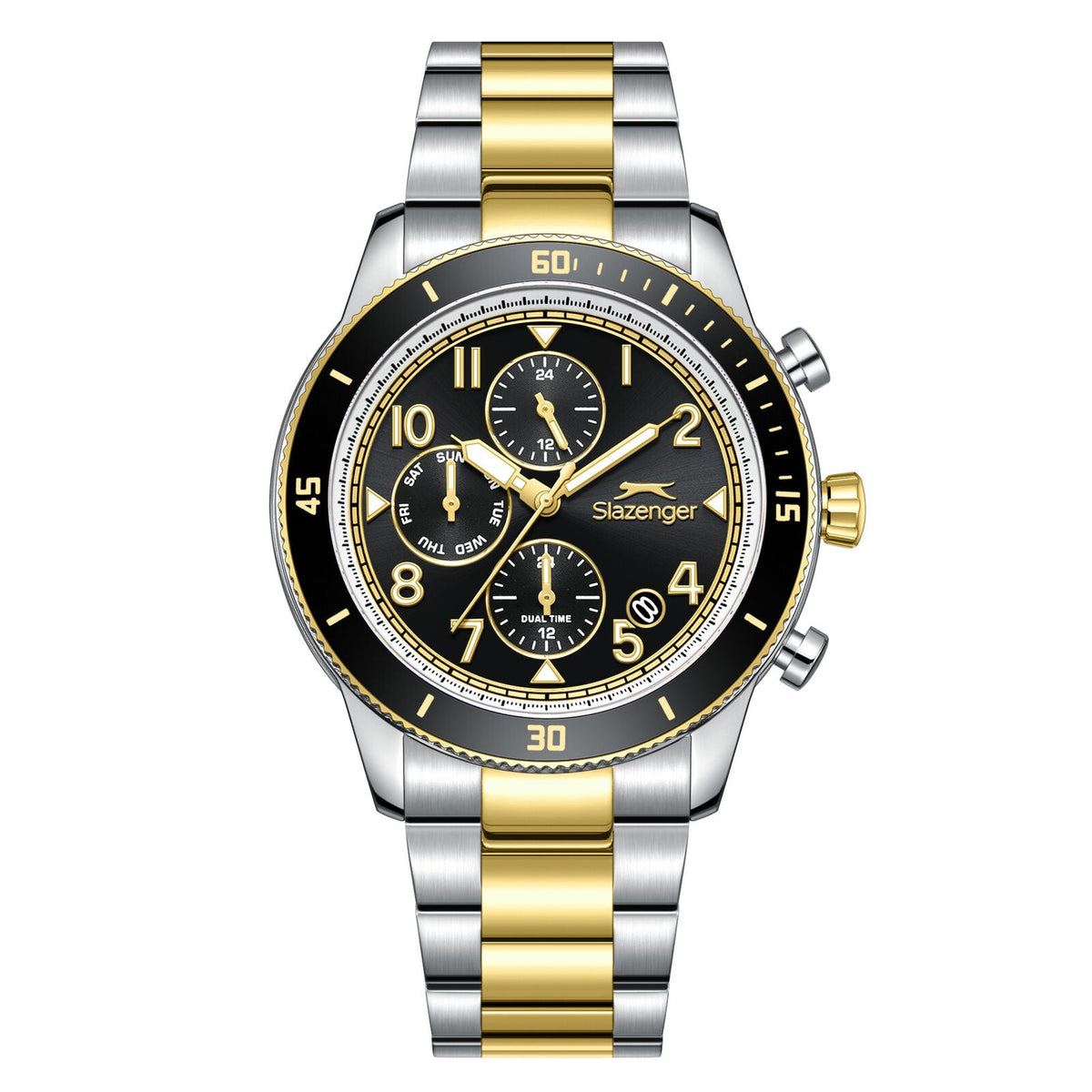 Slazenger Dual Time Multifunction Black Dial Two Tone Watch - SL.09.2604.2.250