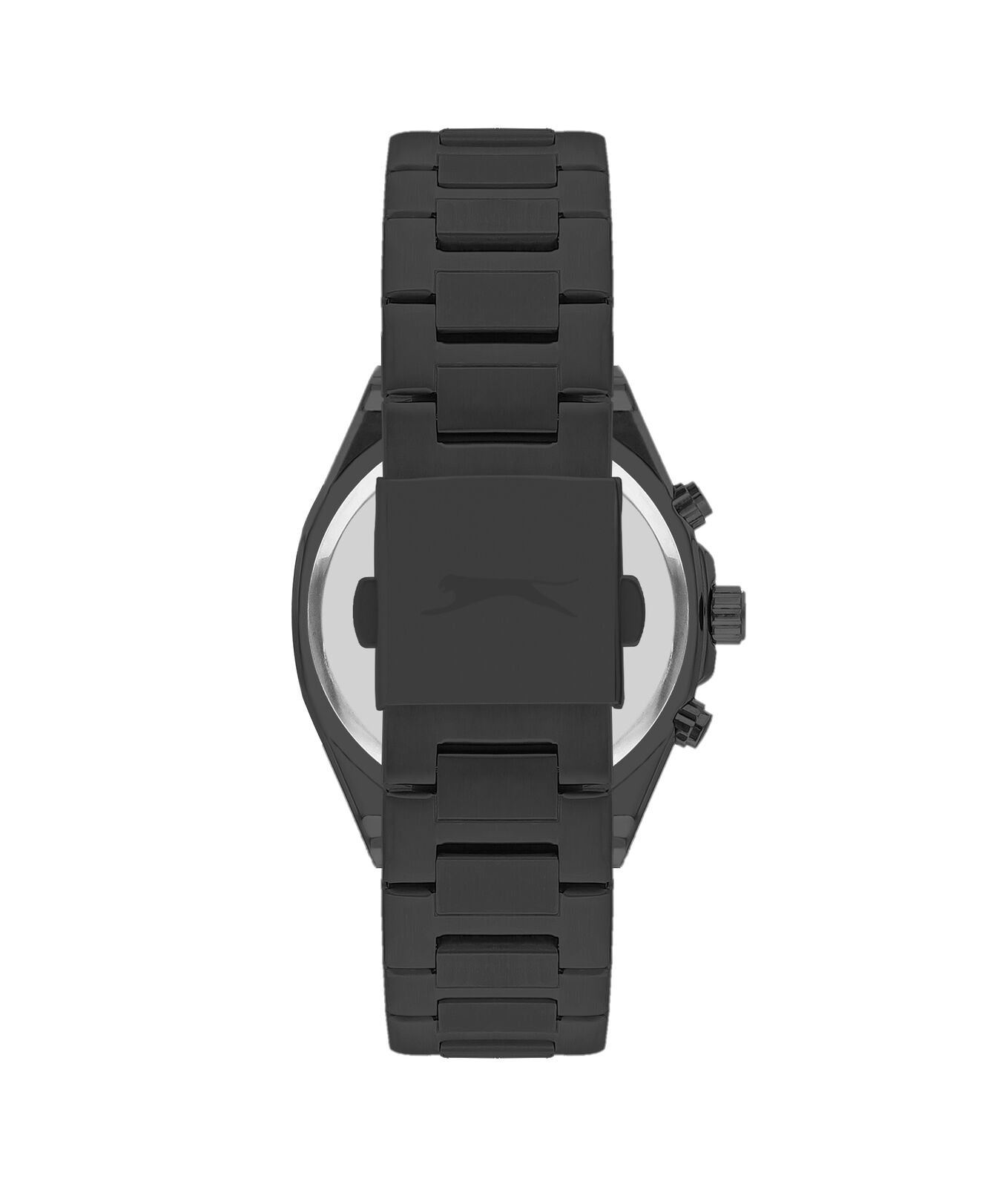 Back view of Slazenger grey stainless steel watch case and bracelet
