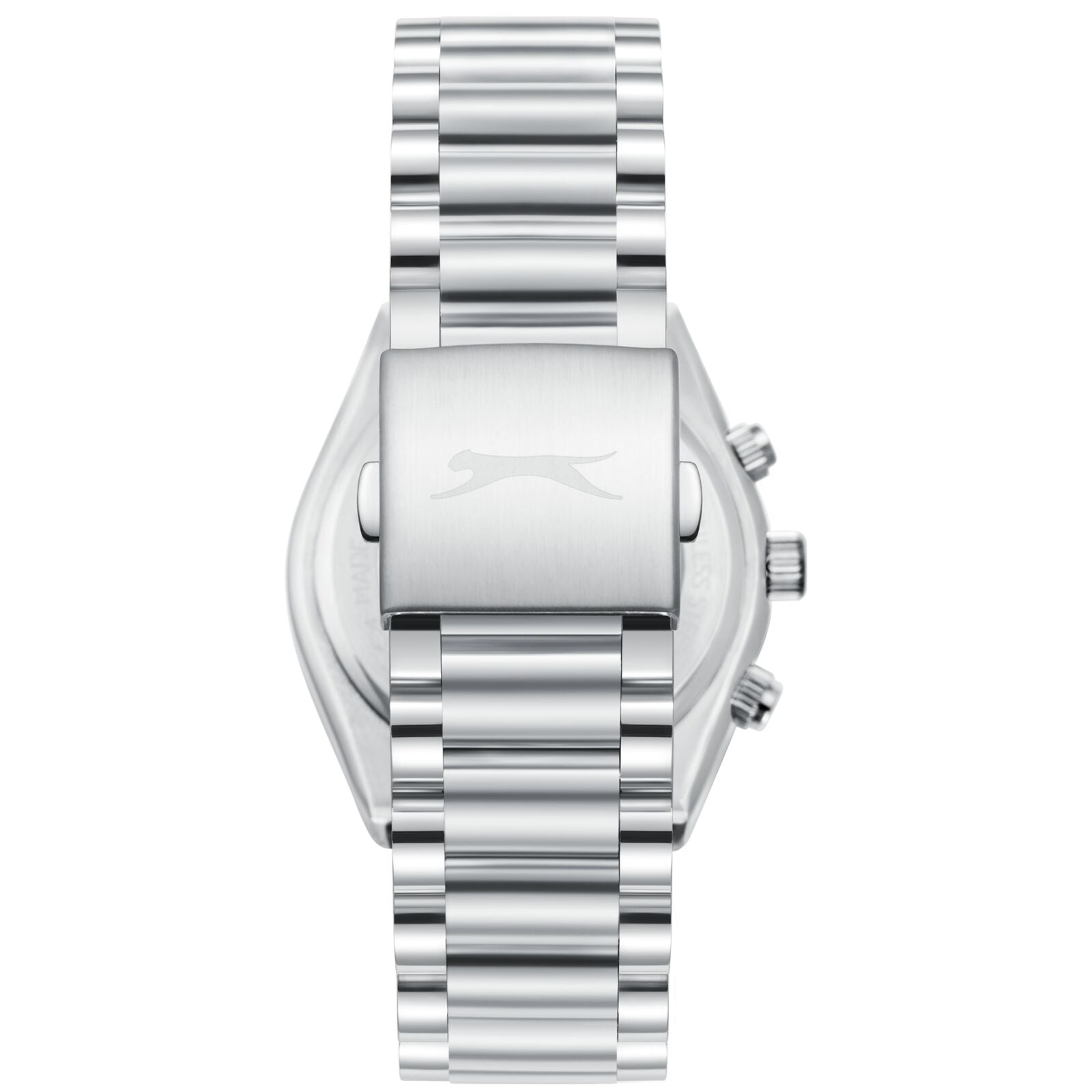 Caseback view of Slazenger Classic Chronograph with stainless steel back and Slazenger logo