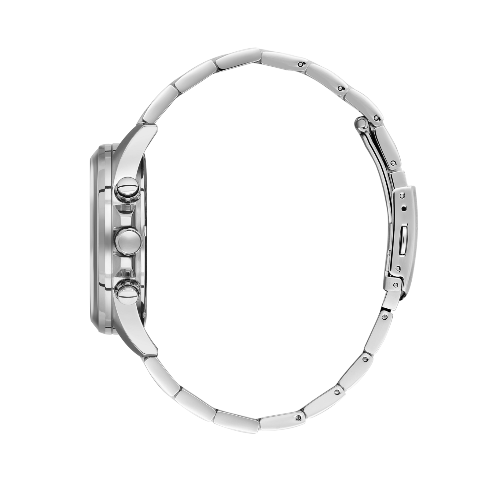 Side view of Slazenger Sporty watch showing silver steel bracelet and case profile