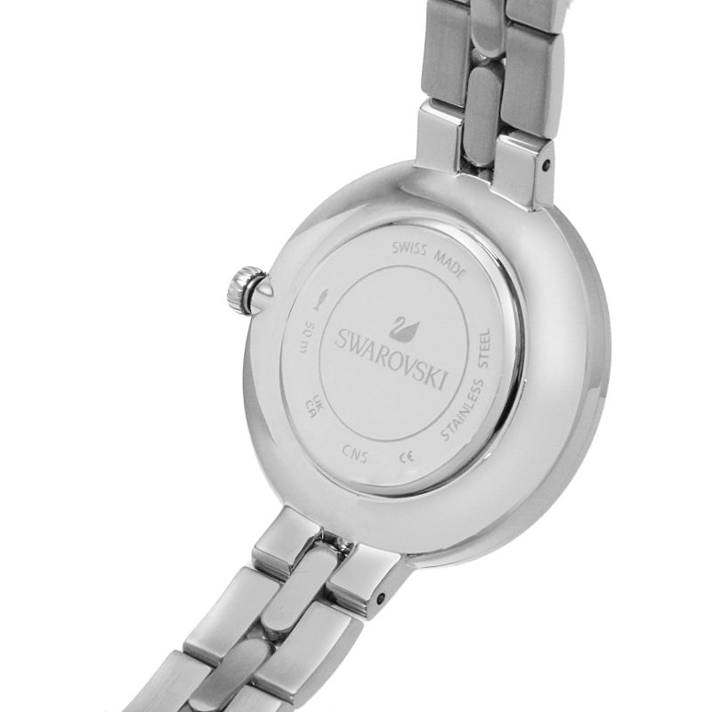 Swarovski Cosmopolitan watch caseback showing crystal display and movement details