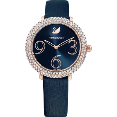 Swarovski Crystal Frost women's watch with blue sunray dial, crystal bezel, and navy strap