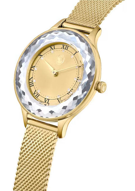 Swarovski Octea Nova Sapphire Glass Bezel Gold Dial Gold Mesh Strap Women's Watch 5649993