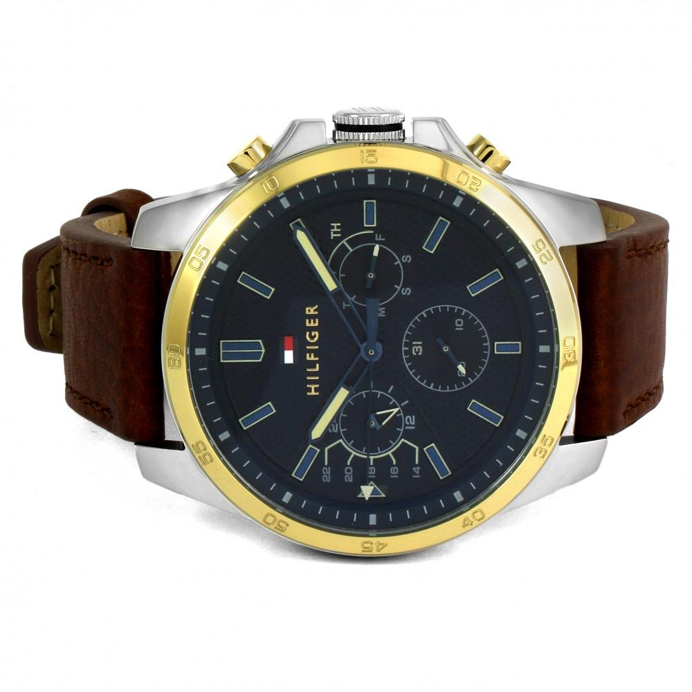 Tommy Hilfiger Decker Chronograph Blue Dial Brown Leather Men's Watch 1791561