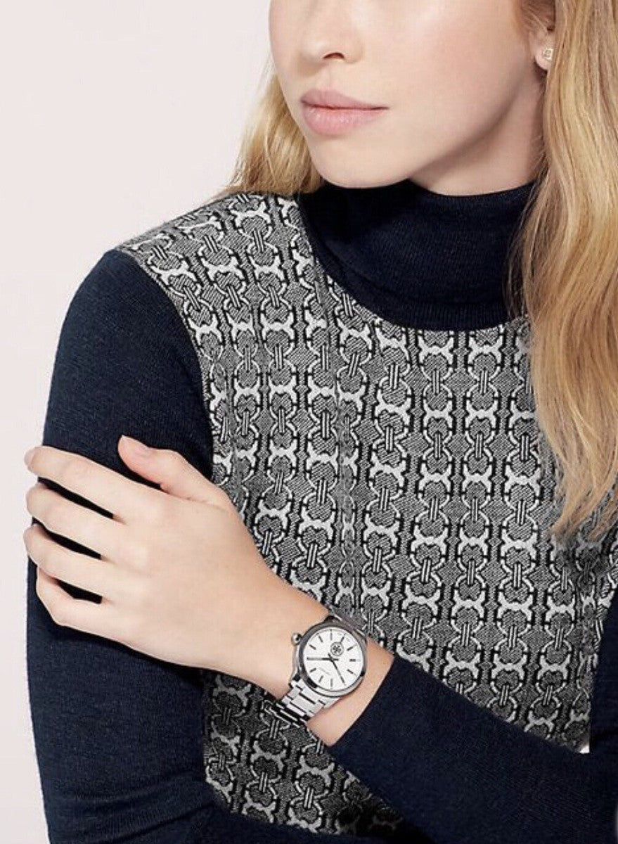 Tory Burch Collins Silver Stainless Steel White Dial Women's Watch TBW1301