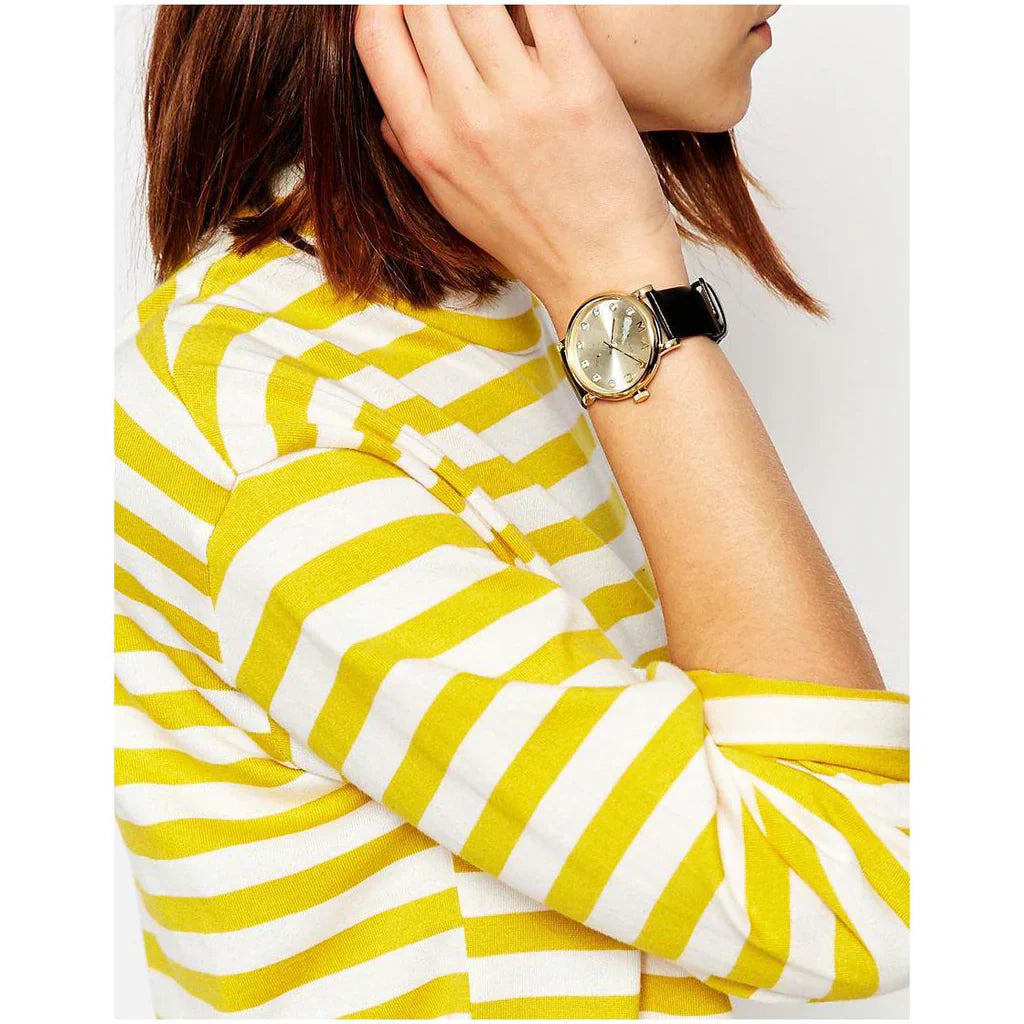 Marc By Marc Jacobs Baker Black Leather Gold Tone Watch MBM1399