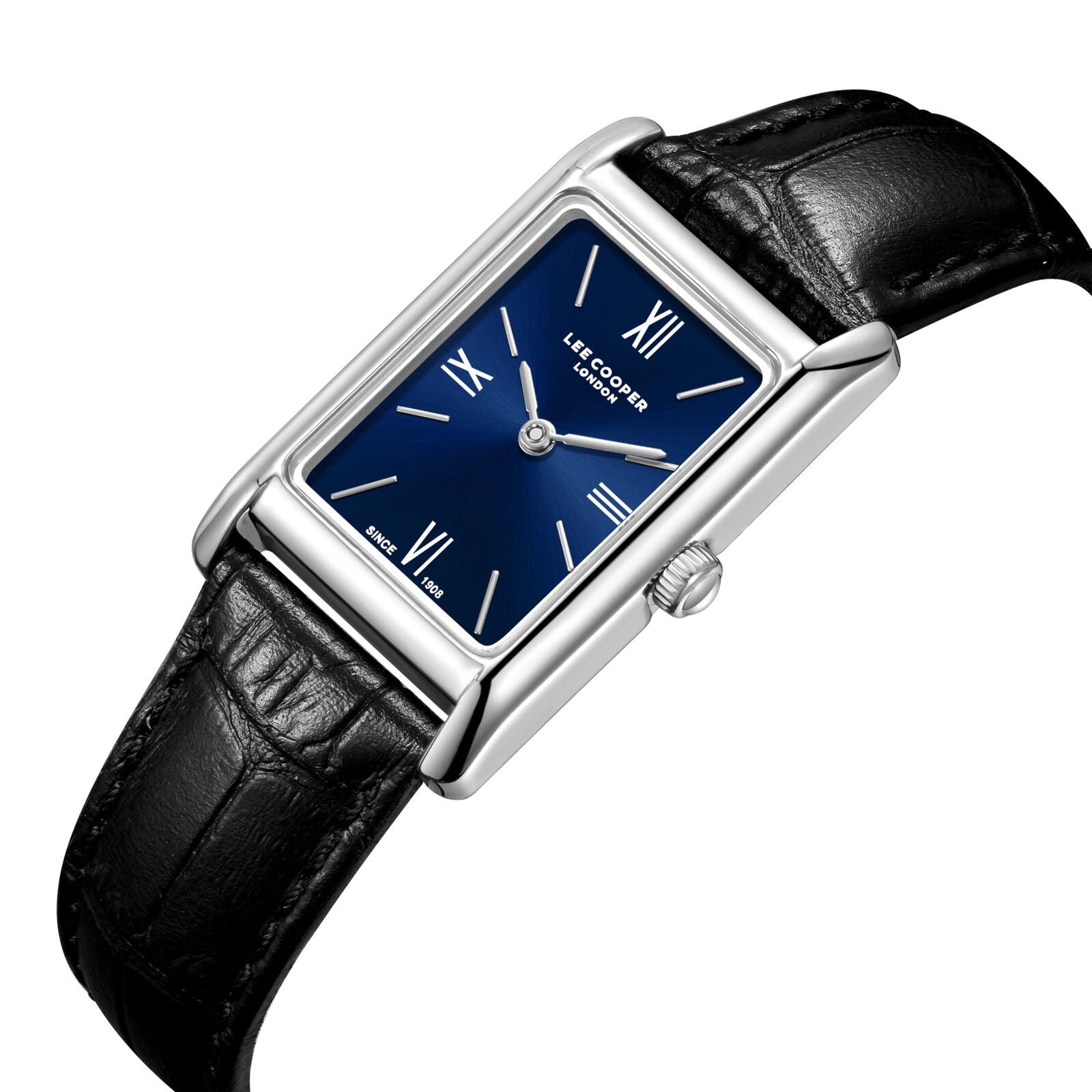 Lee Cooper Square Case Blue Dial Black Genuine Leather Silver Watch - LC08301.391