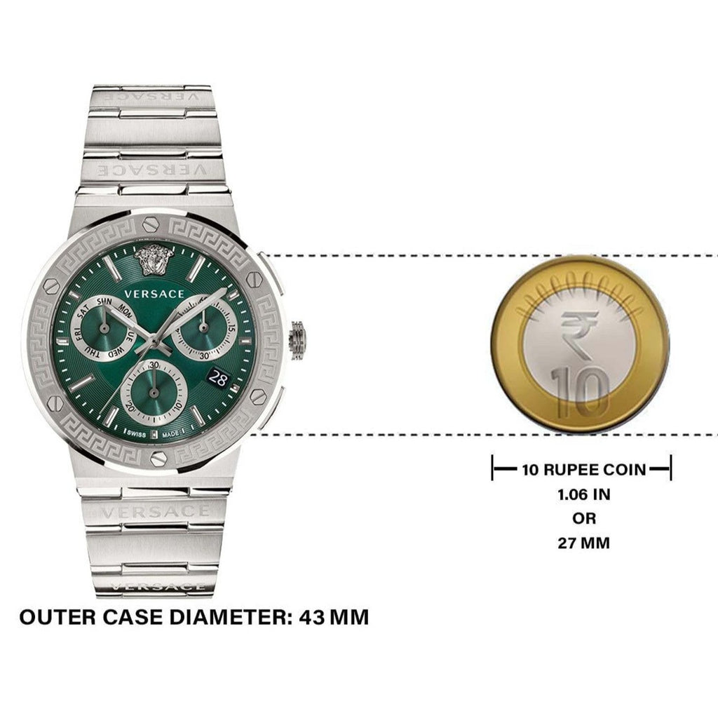 Versace Grace Chronograph Quartz Green Dial Silver Steel Strap Watch For Men - VEZ900121 VEZ900121 - Image 9